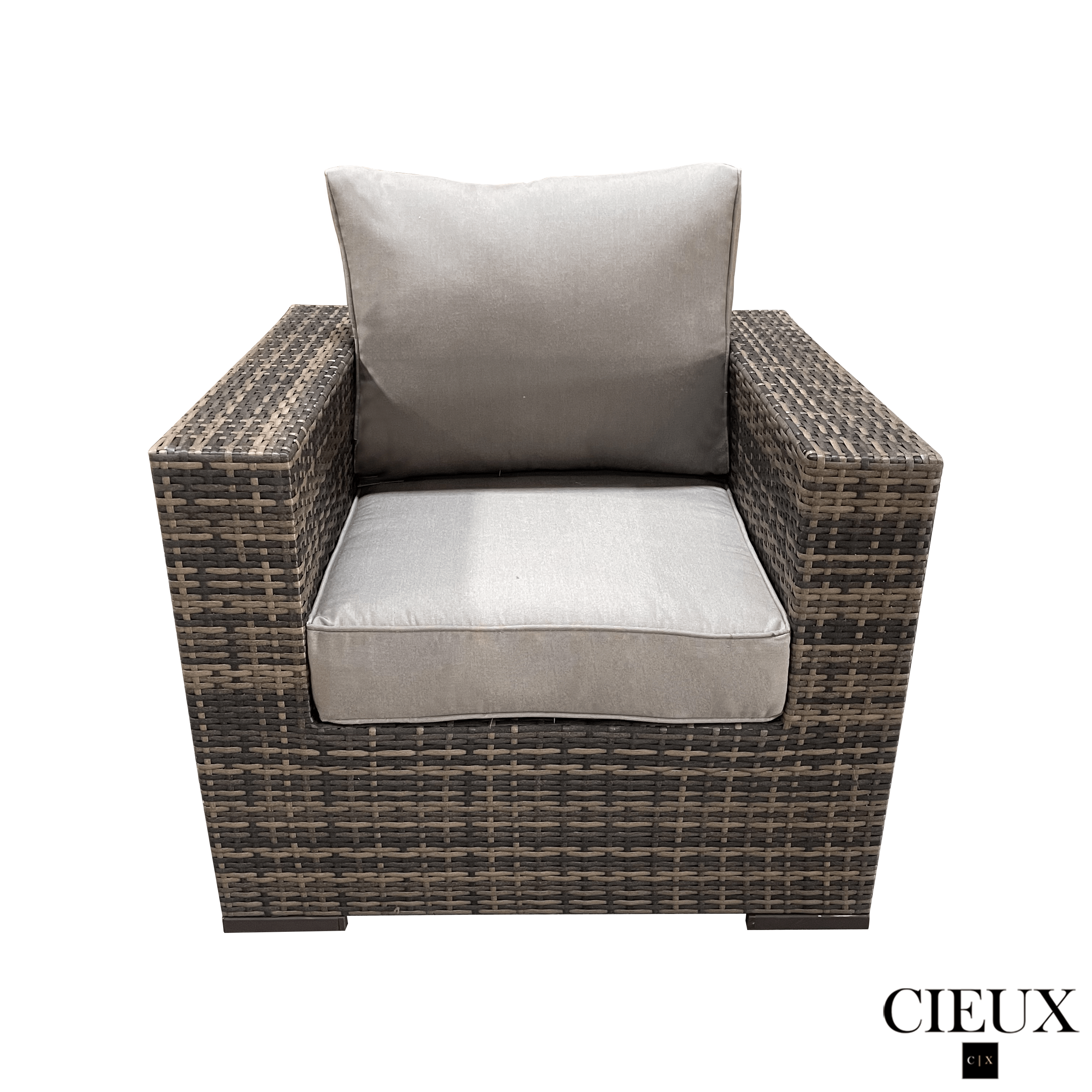 Brown Wicker Patio Furniture Set - 3-Piece Outdoor Sofa, Club Chair & Coffee Table with Sunbrella Taupe Cushions | Durable All-Weather Rattan Living Room Set for Backyard, Poolside & Garden Relaxation