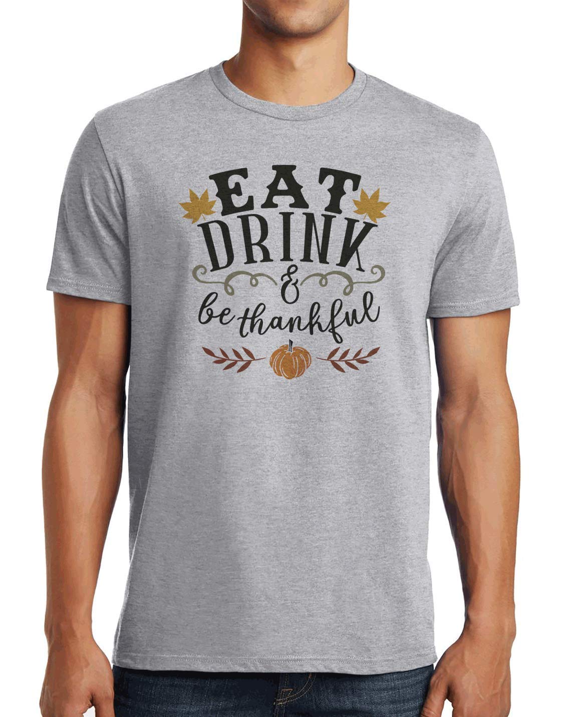 7 ate 9 Apparel Men's Eat Drink Be Thankful Graphic T-Shirt - Funny Thanksgiving Tee for Family Gatherings & Holiday Parties