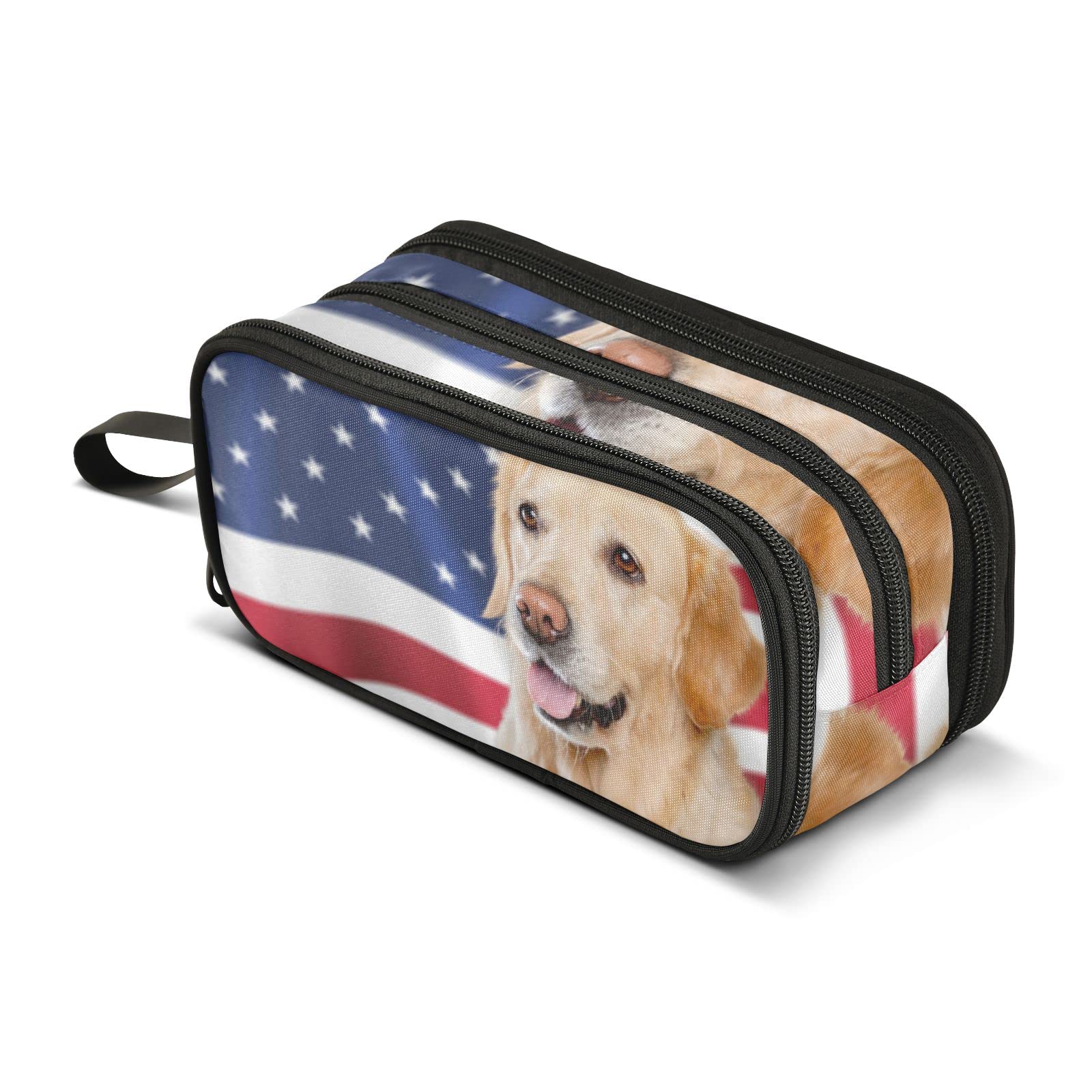 J JOYSAY American Flag Dog Pencil Case - Large Capacity Stationery Pouch for School, College & Office - Perfect for Organizing Pens, Markers & Supplies for Students & Professionals