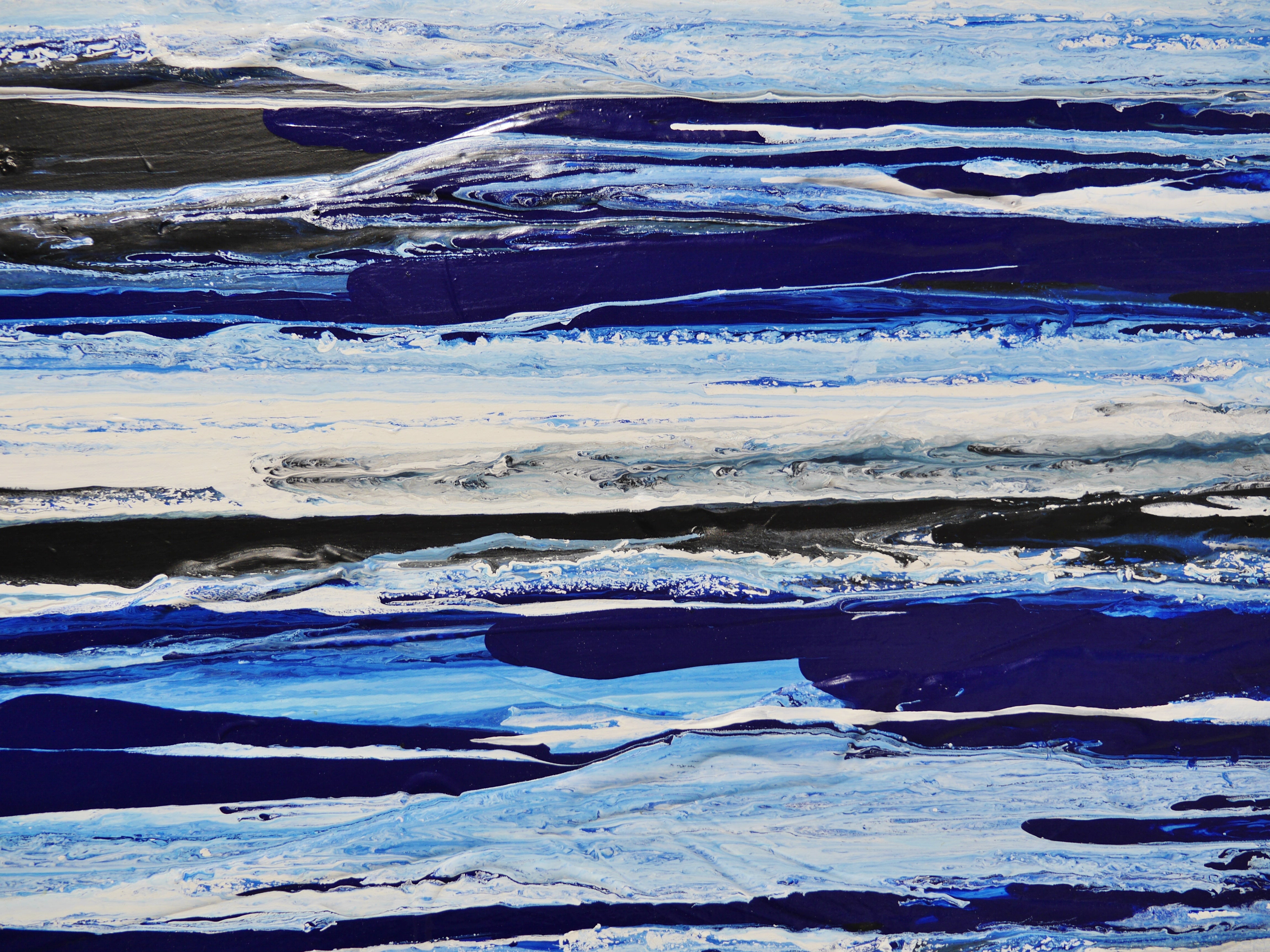 Blue White Black Textured Abstract Painting - Sapphire Flow 200cm x 80cm Canvas Wall Art for Living Room, Bedroom & Office Decor