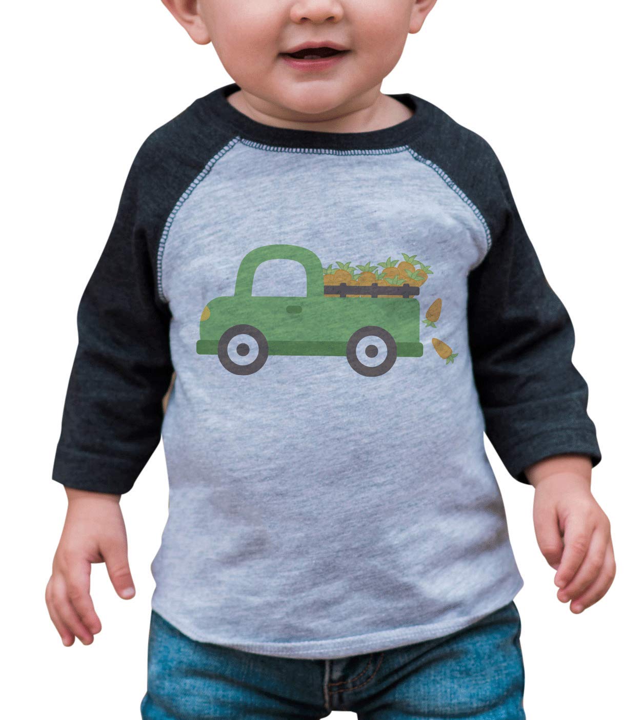 7 ate 9 Apparel Kids Easter Truck Grey Raglan T-Shirt - Soft Cotton Blend Long Sleeve Shirt for Boys & Girls - Perfect for Easter Celebrations, Spring Outfits and Family Photos