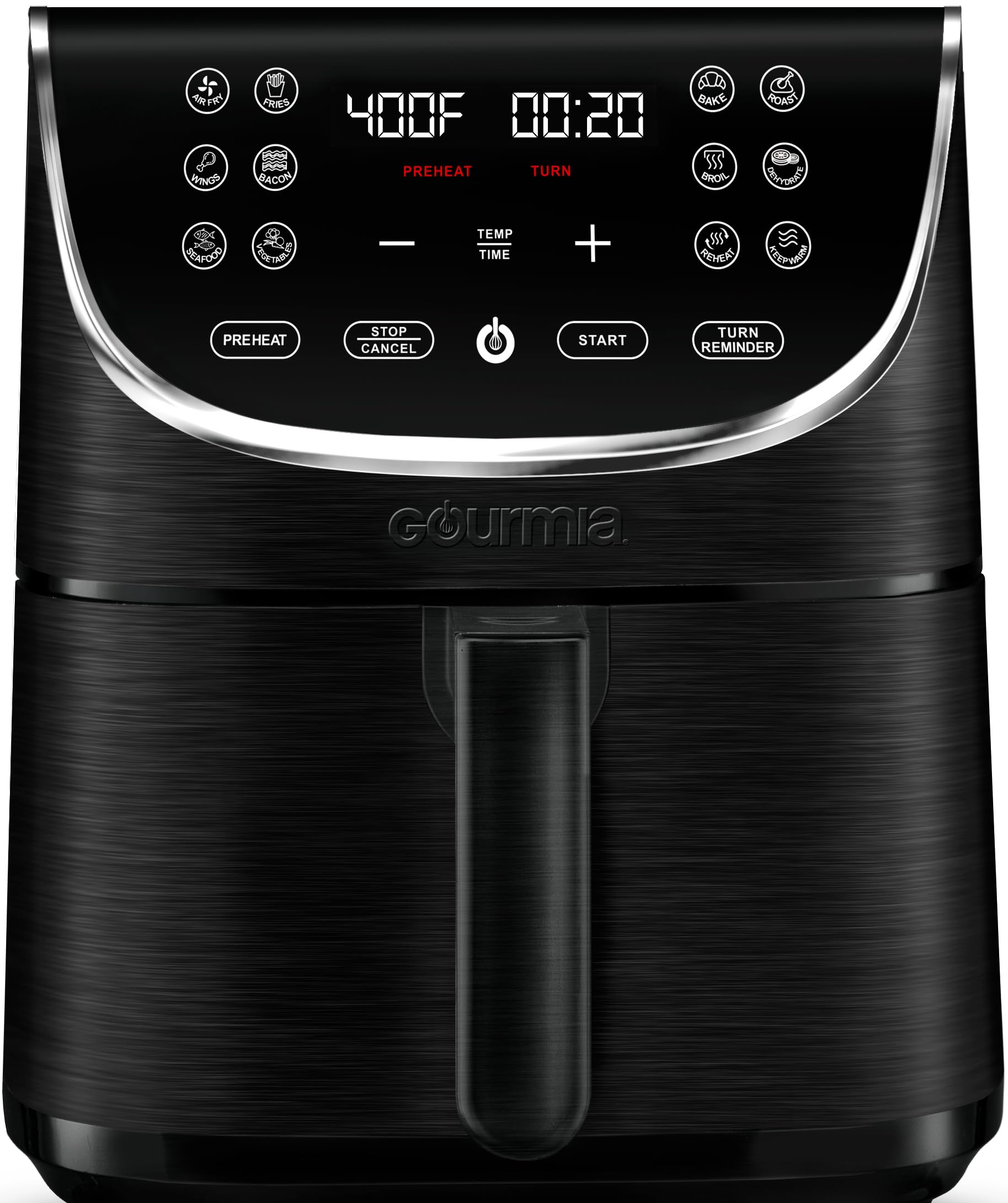 Gourmia GAF716 7 Quart Large Air Fryer Oven with Digital Display - 1700W Power, 12 Touch Cooking Presets, XL Air Fryer Basket & FRY FORCE 360° Technology - Black & Stainless Steel - Perfect for Healthy Frying, Baking, Roasting & Reheating Family Meals