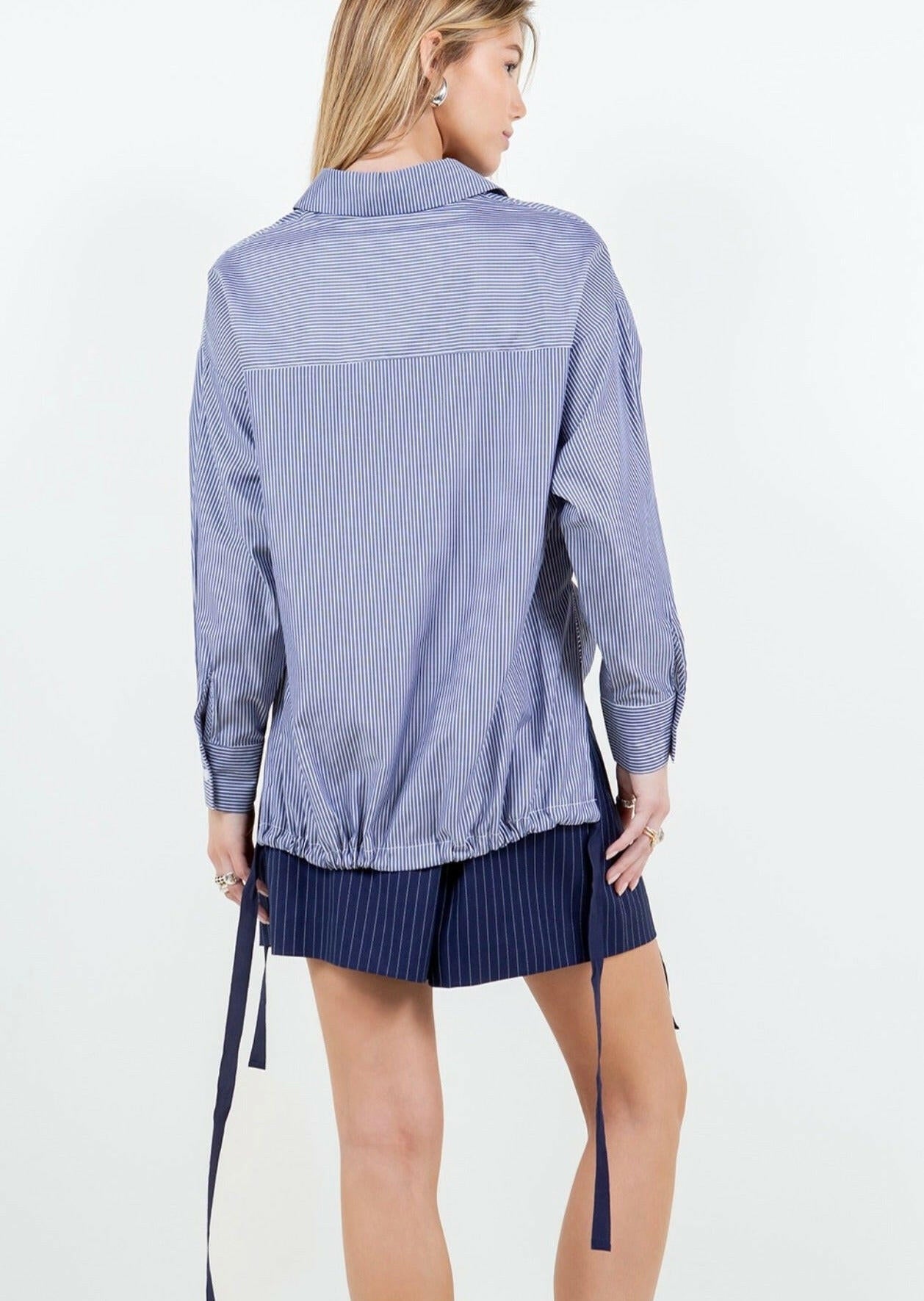 Stylish Striped Shirt with Tie Hem Detail - Perfect for Office Wear & Casual Outfits | Trendy Women's Fashion Top