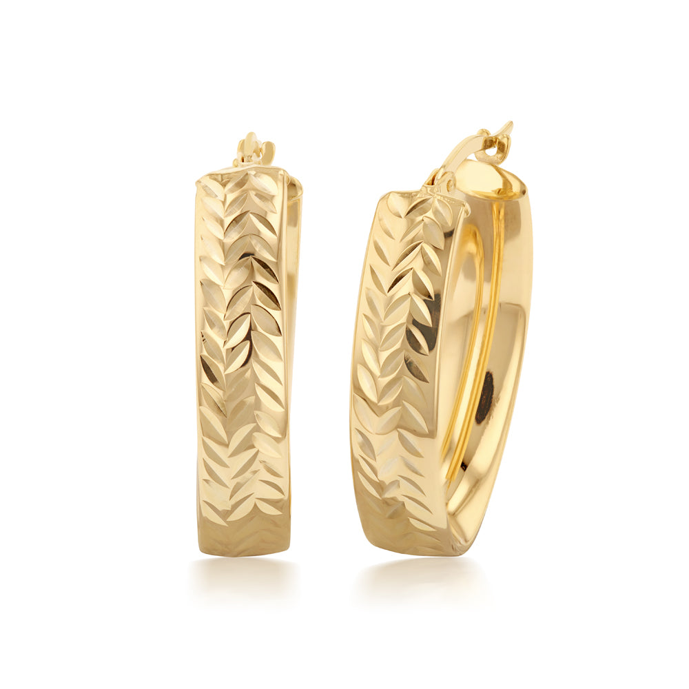 9ct Silver Filled Yellow Gold Patterned Hoop Earrings for Women - Elegant Dangle Earrings for Party, Wedding & Everyday Wear