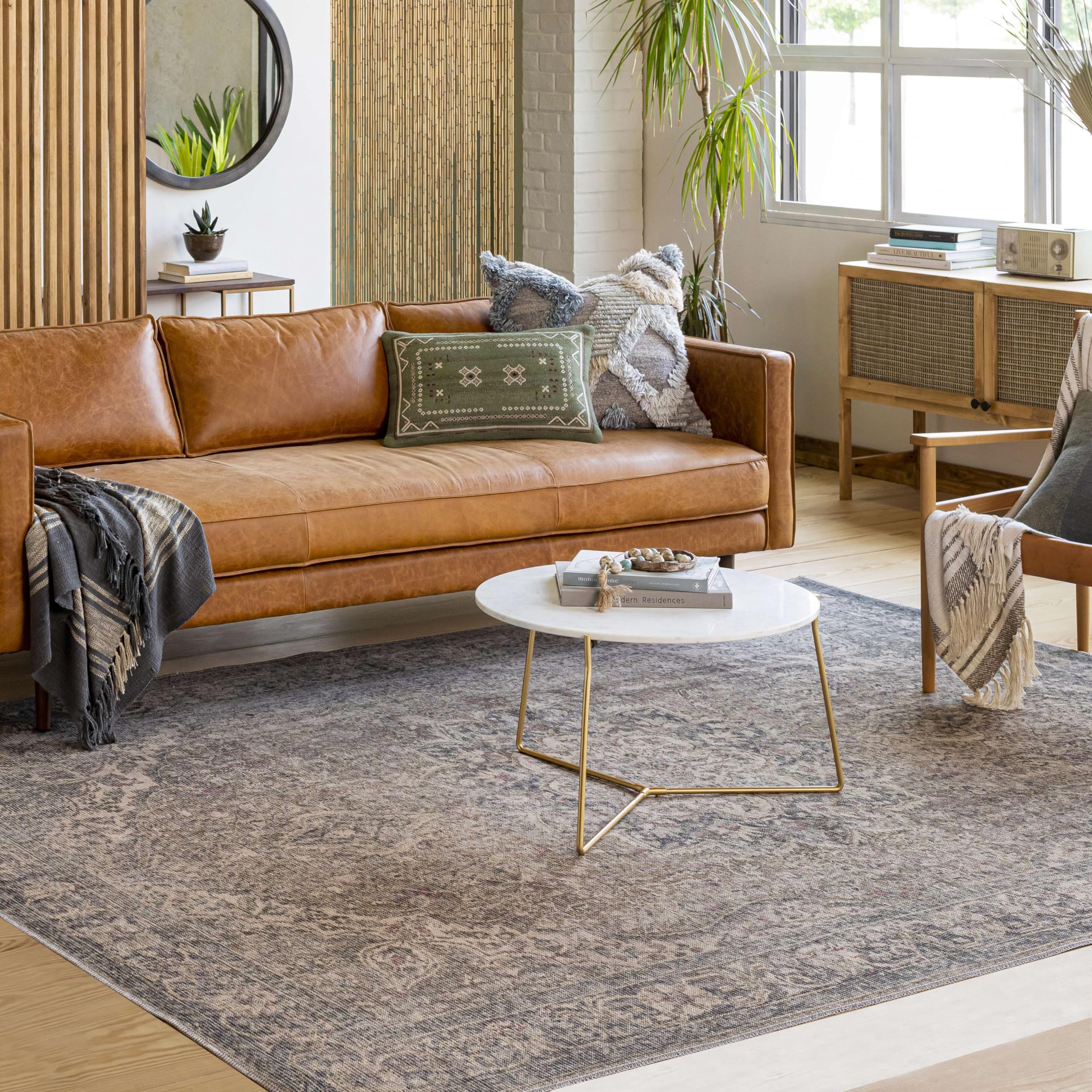 Mark&Day Washable Rugs 9x12 - Traditional Camel Area Rug in Brown & Cream | Machine Washable Living Room, Bedroom & Kitchen Carpet (9'3