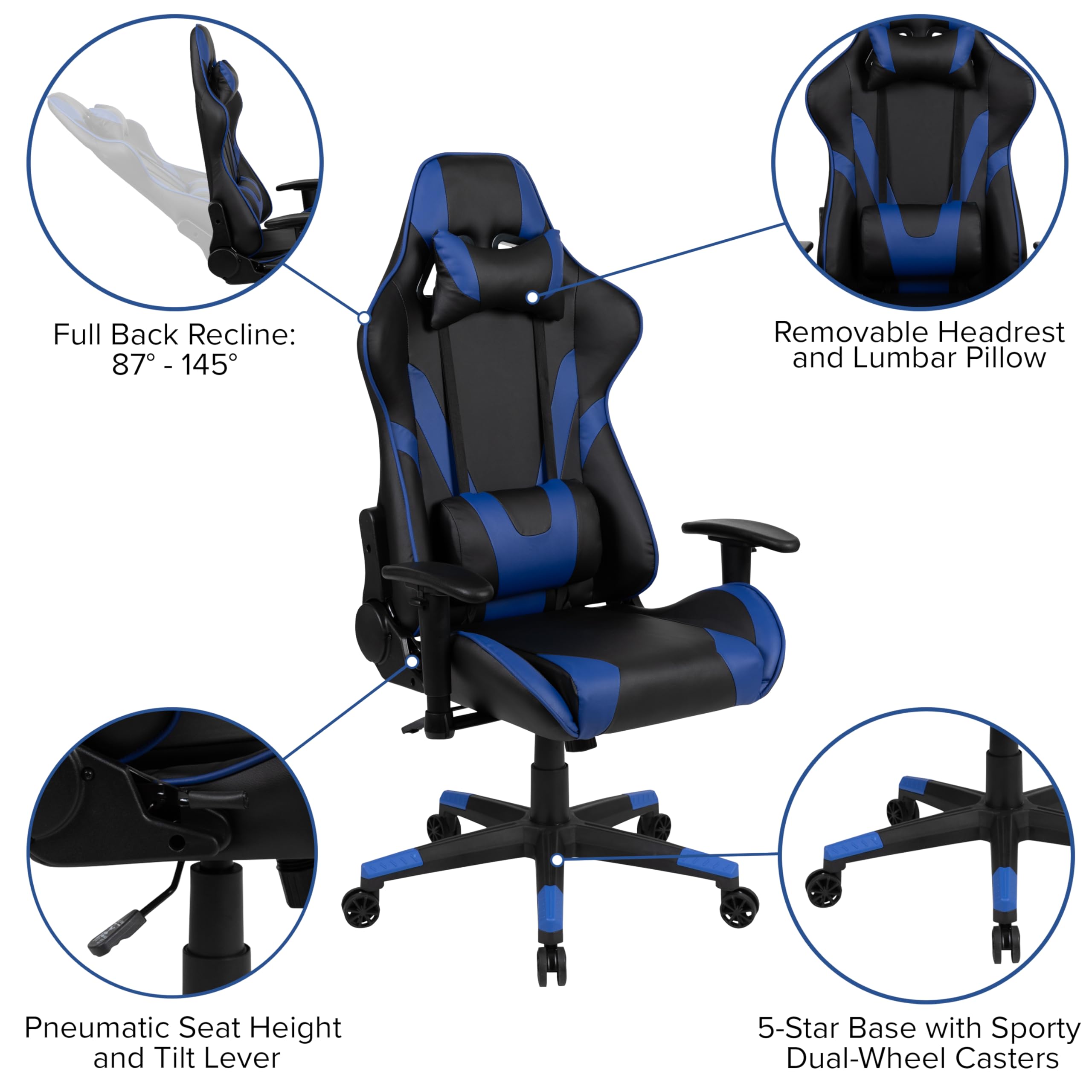 Flash Furniture Optis Black Gaming Desk & Blue Reclining Gaming Chair Set with Cup Holder, Headphone Hook, Monitor Stand - Ergonomic PC Gaming Setup for Home Office, Streaming & Esports