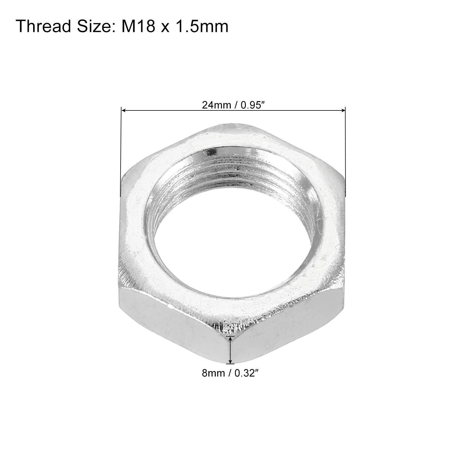 PATIKIL M18 x 1.5 Steel Hex Nuts - 10 Pack Metric Thread Zinc Plated Fasteners (8mm Height) - Durable Hardware Nuts for Automotive, Machinery & DIY Projects