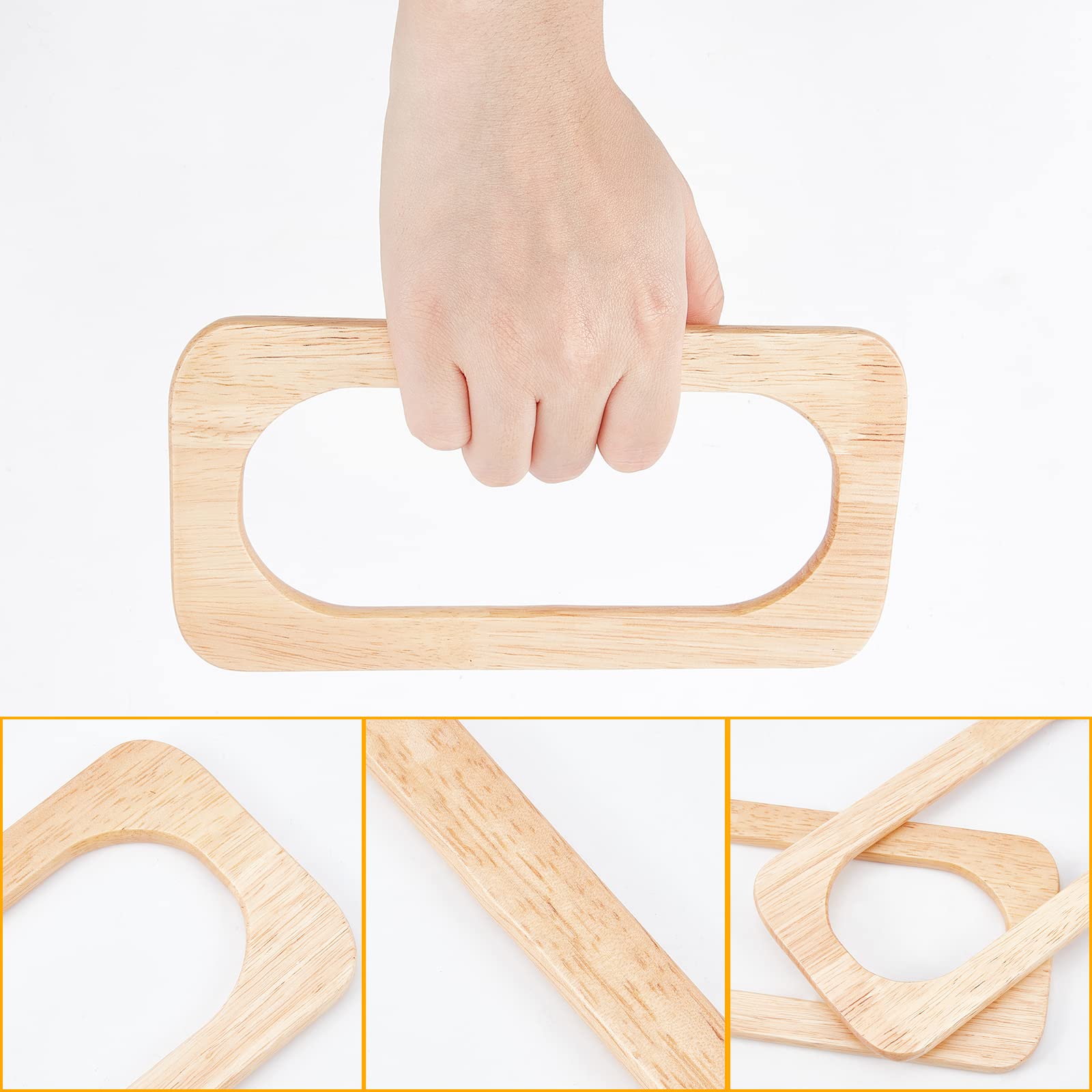 WADORN 4pcs Wooden Purse Handles - 7.8x3.9 Inch Rectangle Handbag Replacement Handles, Handmade Wood Bag Straps for DIY Straw Bags, Macrame Totes, Beach Bags & Boho Sewing Crafts
