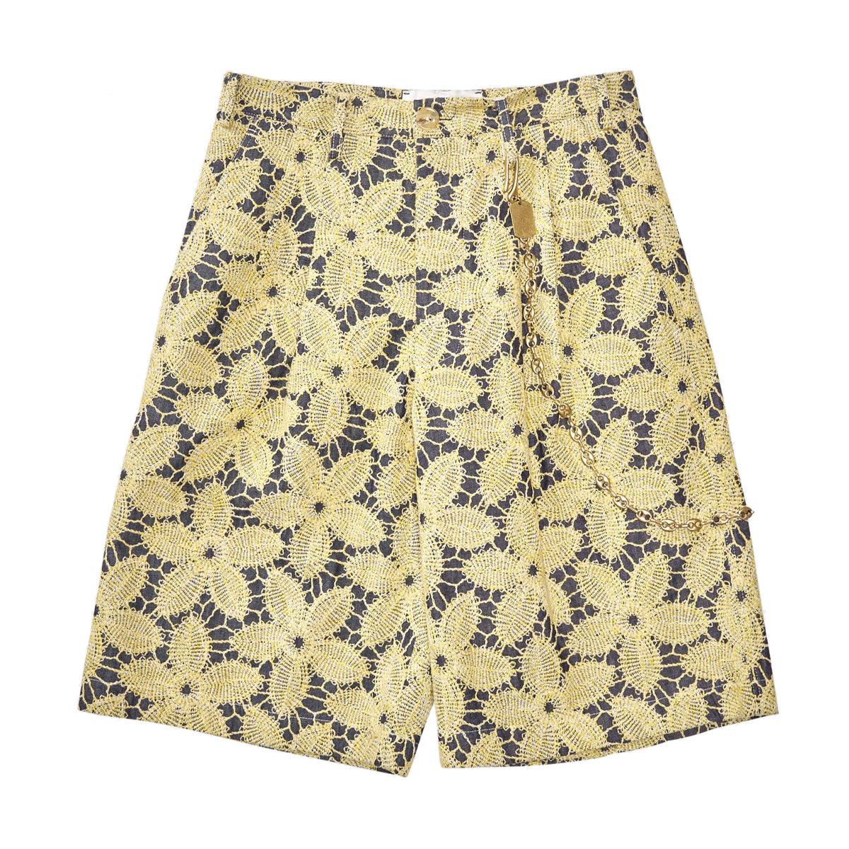 Embroidered Denim Single Pleated Shorts for Women - High Waisted Yellow Summer Fashion Shorts | Casual Wear, Beach Outfits, Street Style