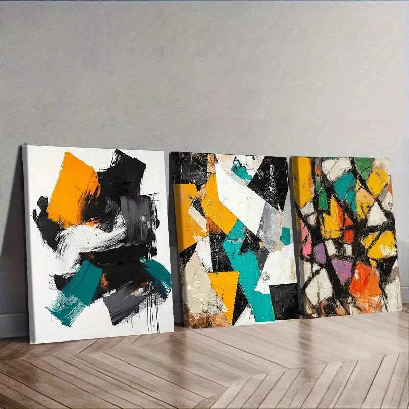 3-Piece Abstract Black White Yellow Wall Art Set - Framed Canvas 40x60cm (16x24in) - High Quality Print - 100% Australian Made - Ready to Hang - Perfect for Living Room, Bedroom & Office Decor
