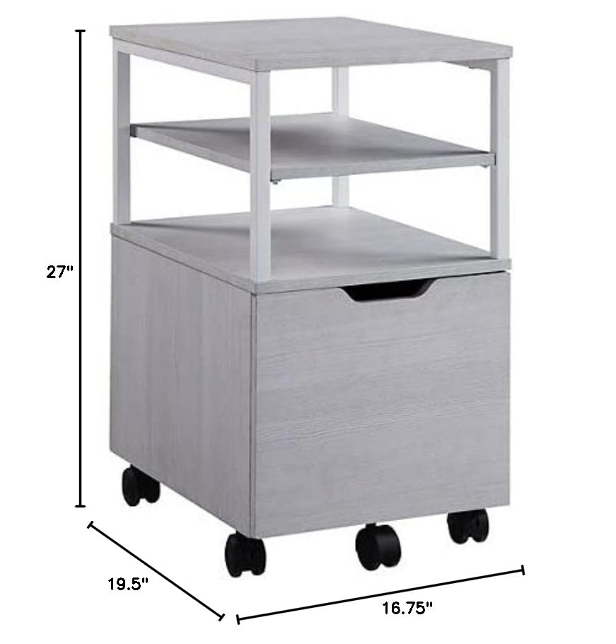 OSP Home Furnishings White Contempo Mobile Cart - Rolling Kitchen Island with Wheels, Storage Shelf for Living Room, Bedroom, Office & Dorm Organization