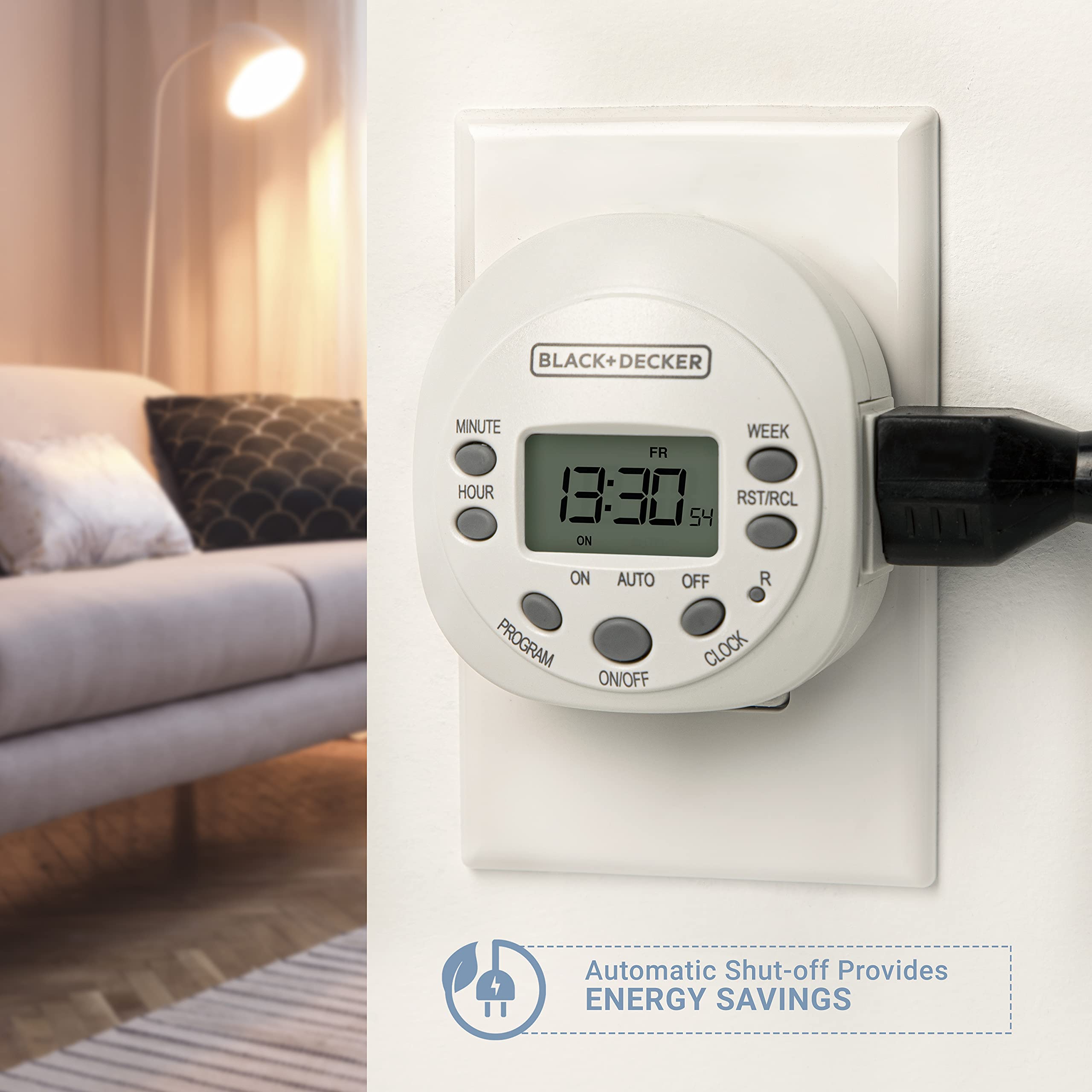 BLACK+DECKER Programmable Light Timer with Grounded Outlet - Compact Digital Timer for Indoor Use (1 Pack) | 7-Day Settings & Daylight Savings Mode | Perfect for Lamps, Appliances & Home Automation