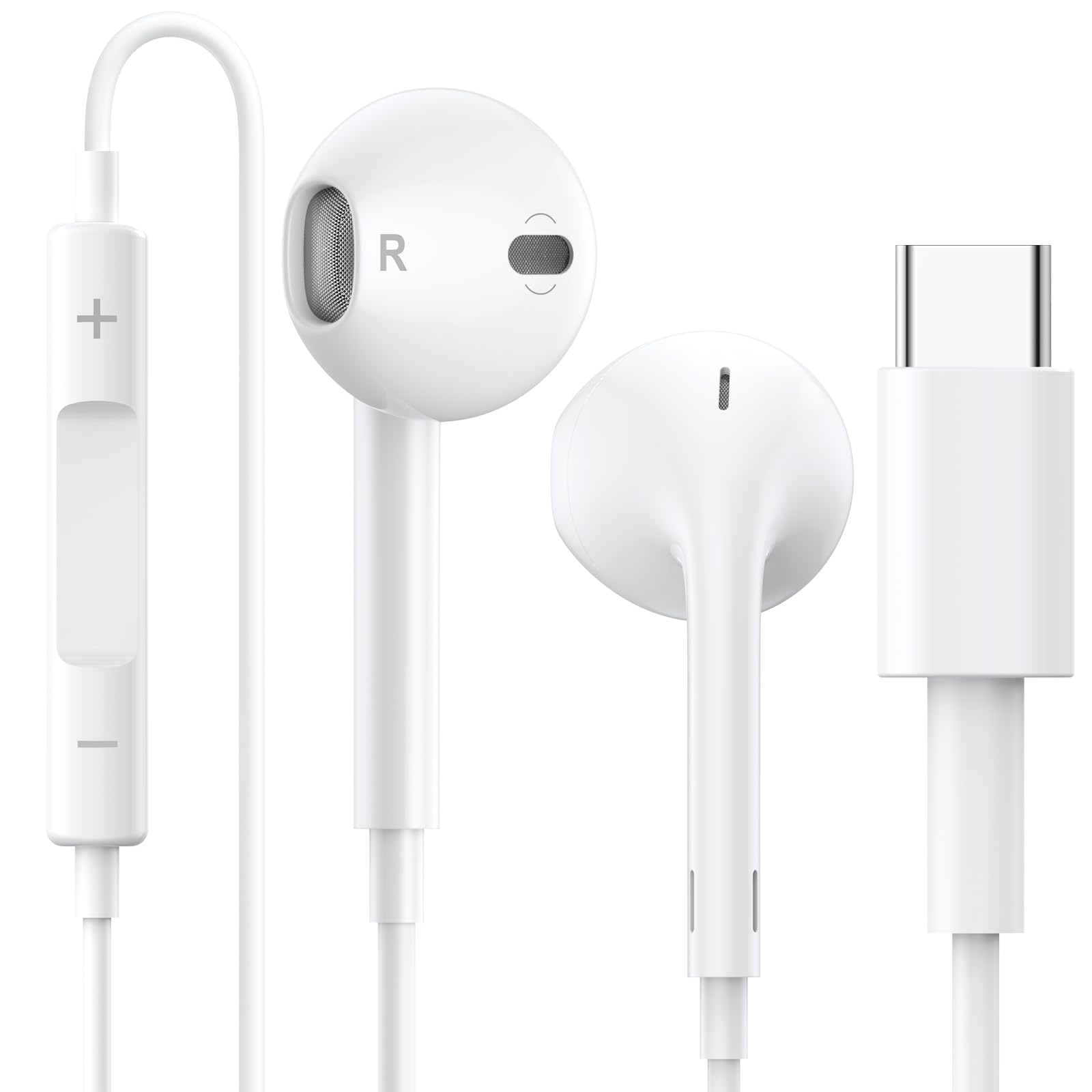 USB C Wired Earbuds with Built-in Microphone & Volume Control - Type C Headphones Compatible with iPhone 15 Pro Max/Plus, iPad Pro, Samsung Galaxy S23/S22/S21/S20, Note 10/20, A53/A54 - Perfect for Gaming, Work Calls & Music Listening