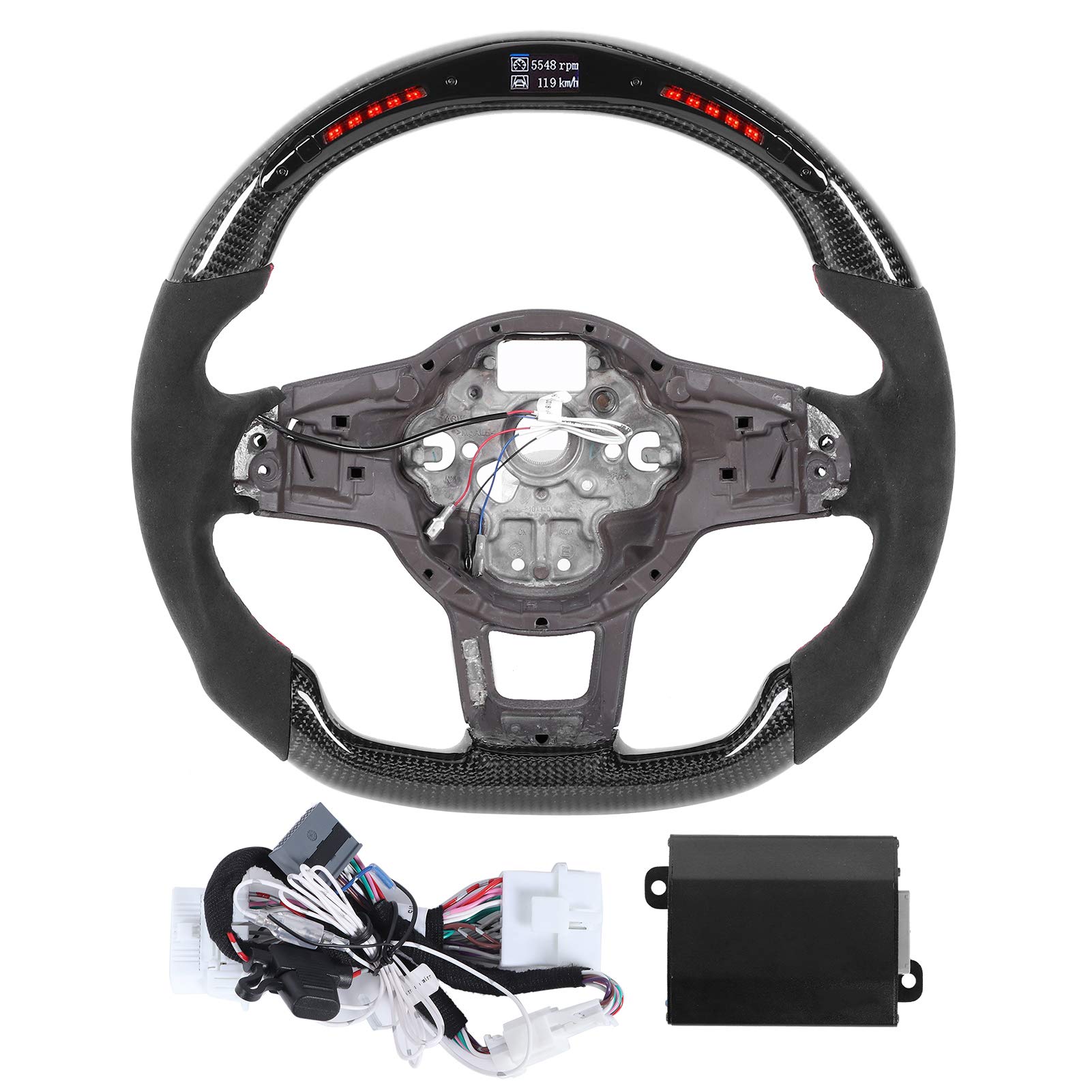 Carbon Fiber Steering Wheel with LED Shift Lights & Race Display - Suede Replacement for VW MK7/MK7.5 (2013-2020) - Perfect for Racing & Performance Driving
