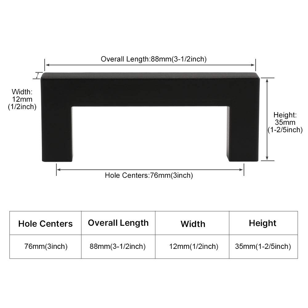 Homdiy Matte Black Cabinet Pulls - 35 Pack HDJ12BK | 3 Inch (76mm) Hole Center Drawer Handles | Durable Kitchen Cabinet Hardware for Modern & Farmhouse Style Cabinets | Perfect for Home Renovation & DIY Projects
