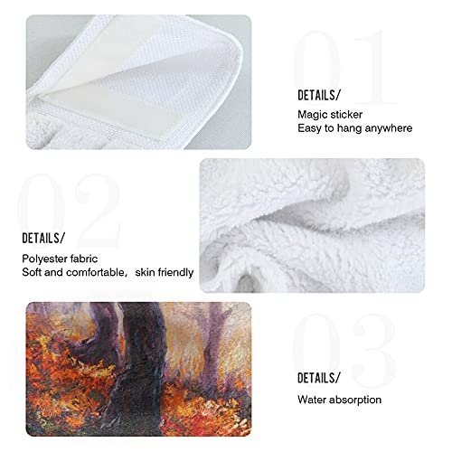 Autumn Maple Forest Kitchen Hanging Hand Towels Set of 2 - Fall Scenery Oil Painting Design, Absorbent Cotton Loop Towels for Thanksgiving - Perfect for Kitchen, Bathroom, Restroom Decor & Holiday Home Decorating
