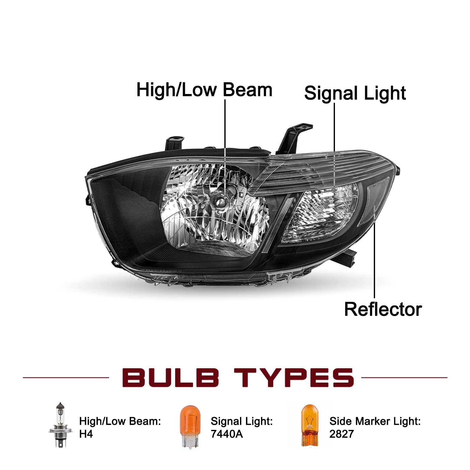 JSBOYAT Headlight Assembly Replacement for 2008-2010 Toyota Highlander - Driver & Passenger Side Headlamps (Black Housing, Clear Reflector) - Perfect for Night Driving & Foggy Conditions