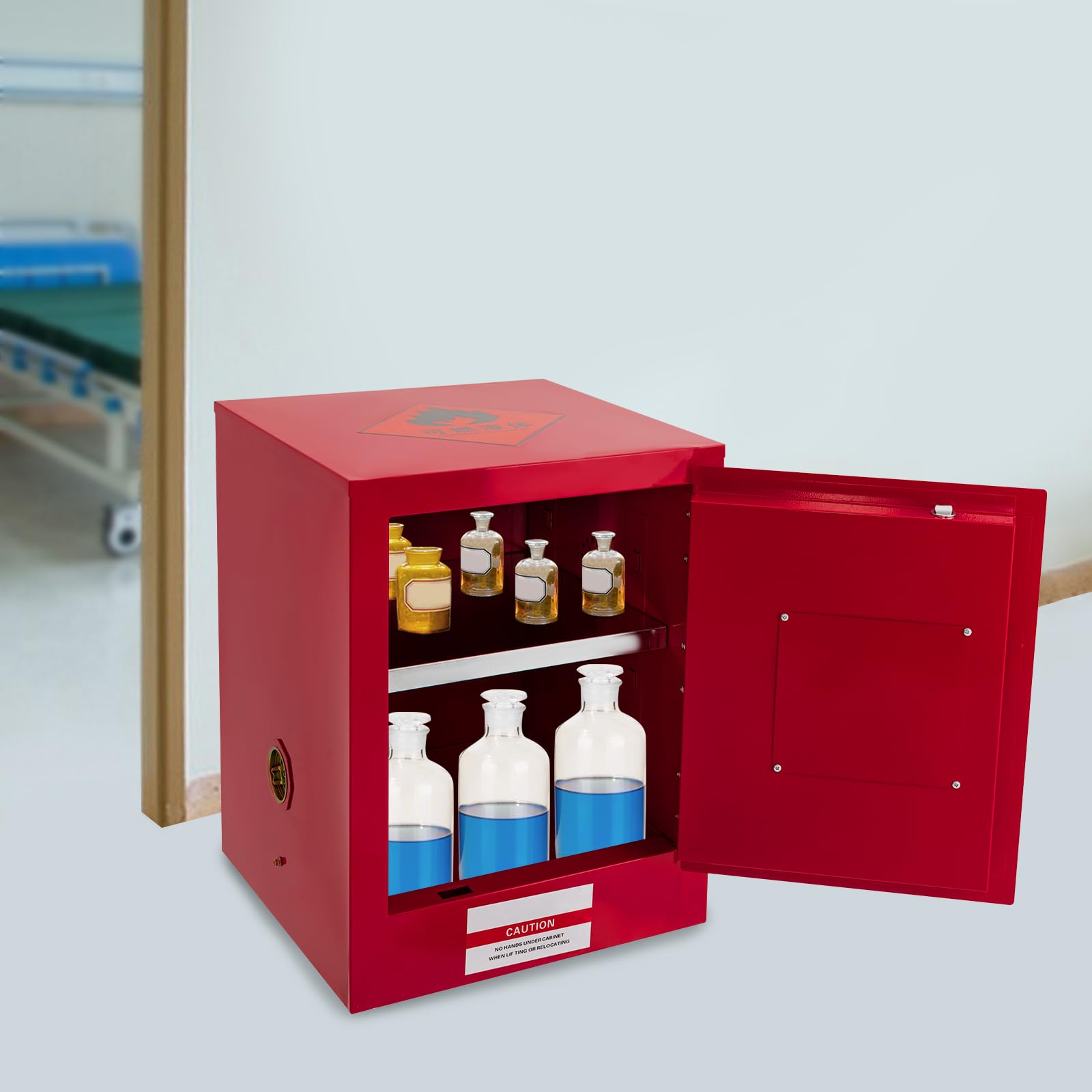 4 Gallon Industrial Fire Safety Cabinet for Flammable Liquids - Explosion Proof Chemical Storage Cabinet Made of Cold Rolled Steel - Ideal for Laboratories, Workshops & Industrial Facilities (Red)