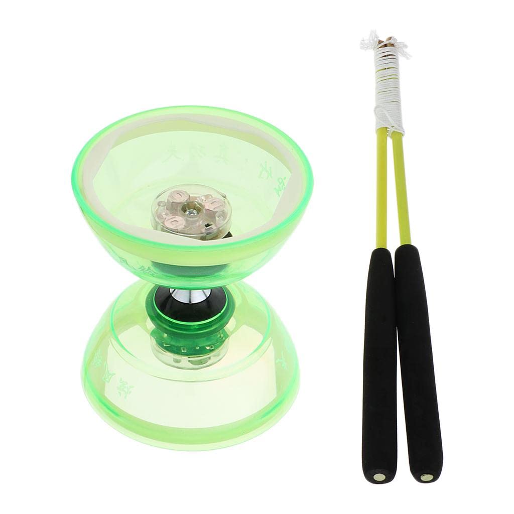DYNWAVE Juggling Toys - Professional Triple Bearing Light Up Diabolo Set with Handsticks (Green) - Perfect for Outdoor Play, Circus Performances & Stress Relief