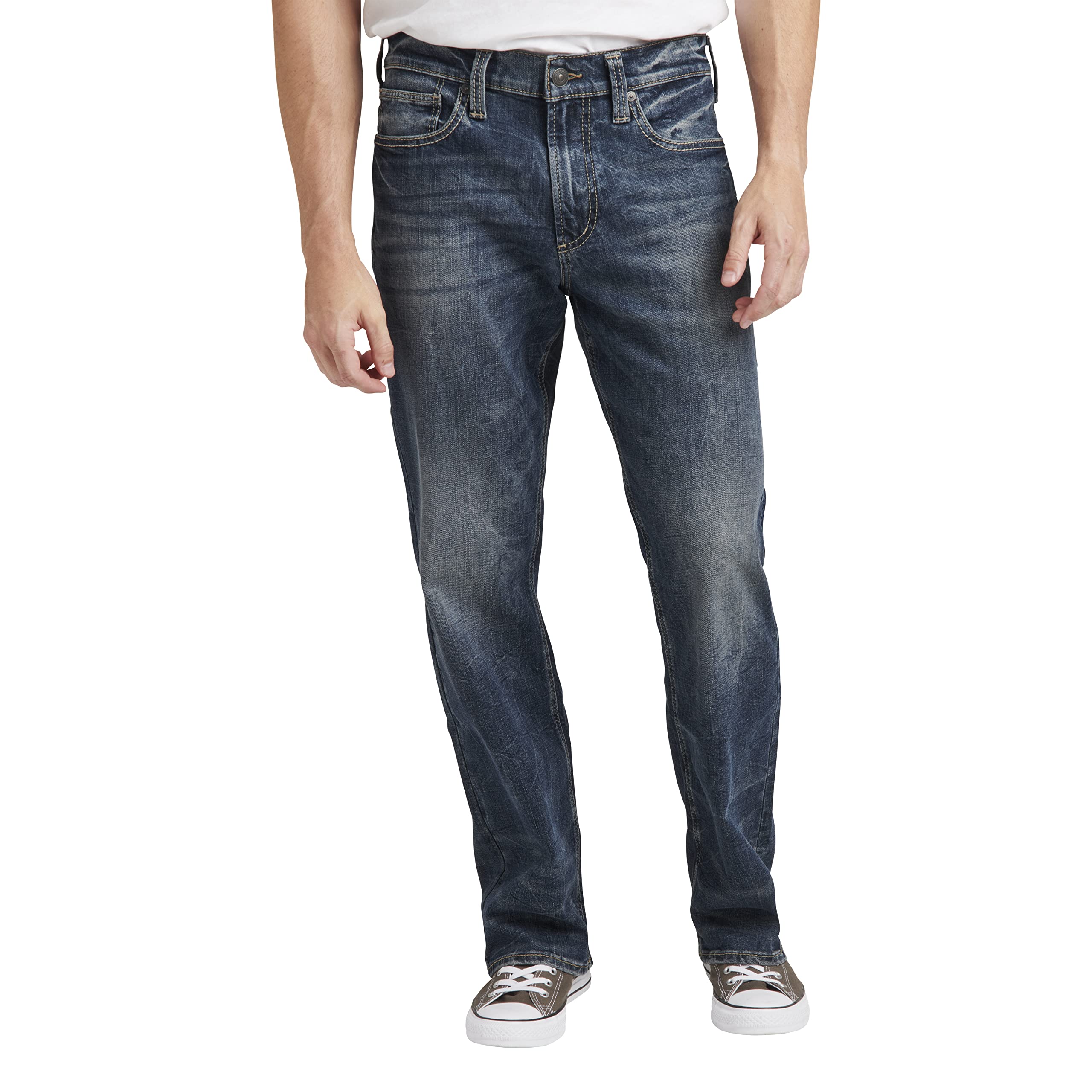 Silver Jeans Co. Men's Gordie Relaxed Fit Straight Leg Jeans - Classic Denim Pants for Casual Wear & Everyday Comfort | Perfect for Work, Weekend Outings & Relaxed Style
