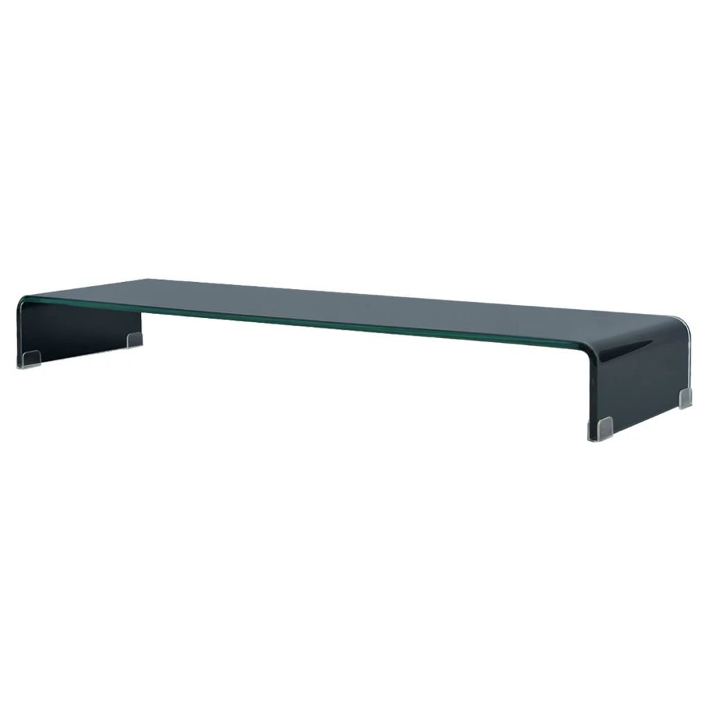 Ergonomic Glass Clear Monitor Stand Riser - Adjustable Desktop Shelf for Screen, Keyboard, Laptop & Small TV - Space Saving Desk Organizer with Streamlined Design - Perfect for Home Office, Gaming Setup & Workspace Organization