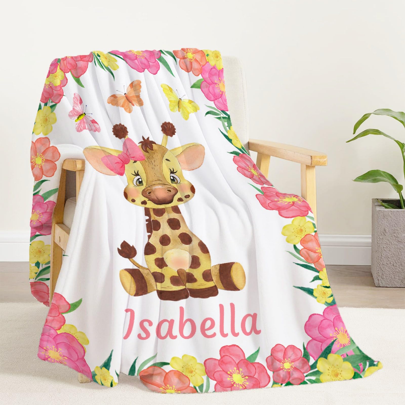 Personalized Baby Blankets for Girls & Boys - Custom Name Baby Blanket Gift Set | Soft Cozy Fleece Throw Blanket with Cute Deer Design | XL Newborn Bed Quilt for Nursery, Stroller & Family Cuddles