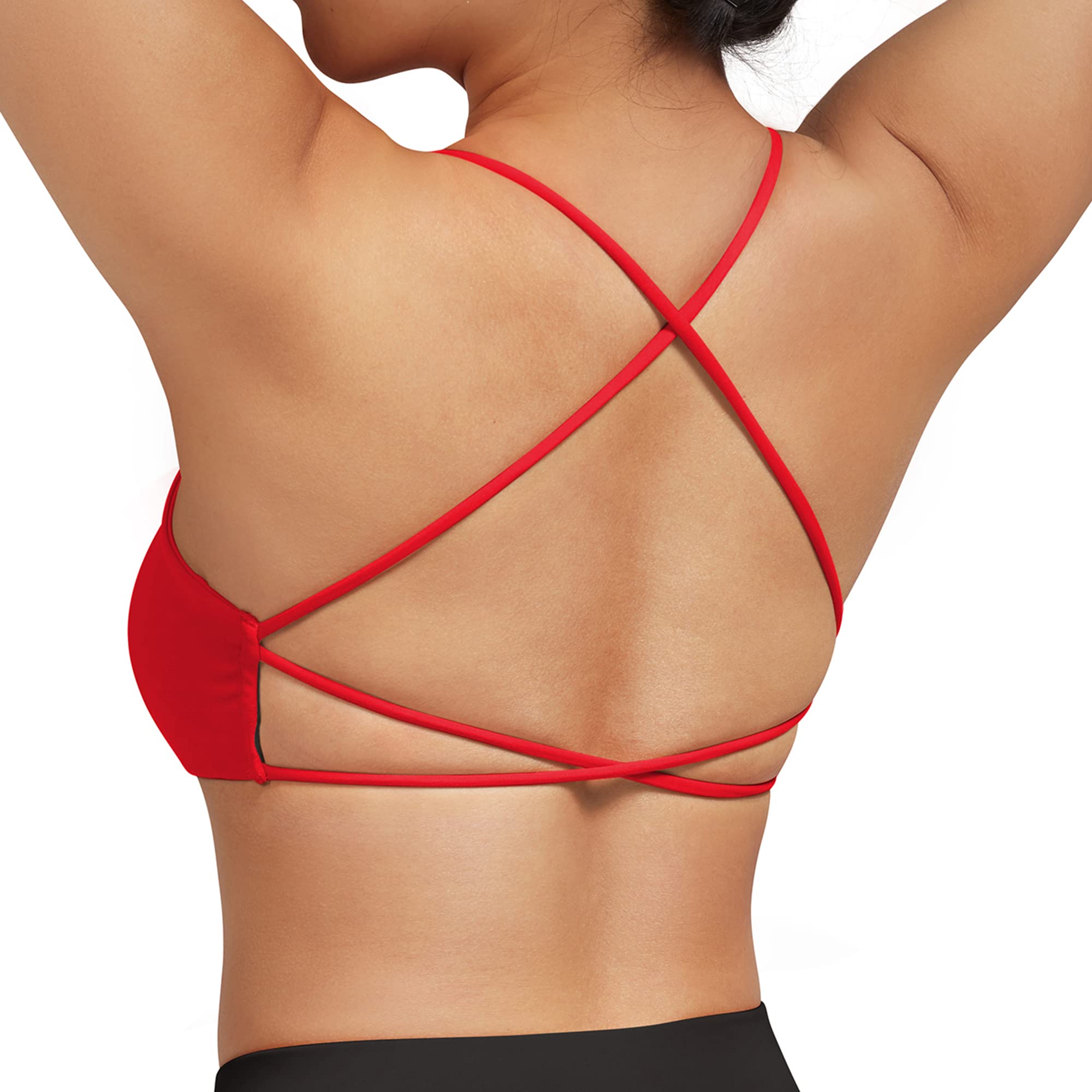 MOOSLOVER Women's Crisscross Back Sports Bra - Medium Support Padded Yoga Bra with Strappy Backless Design for Workout & Gym | Perfect for Yoga, Running, Fitness and Daily Wear