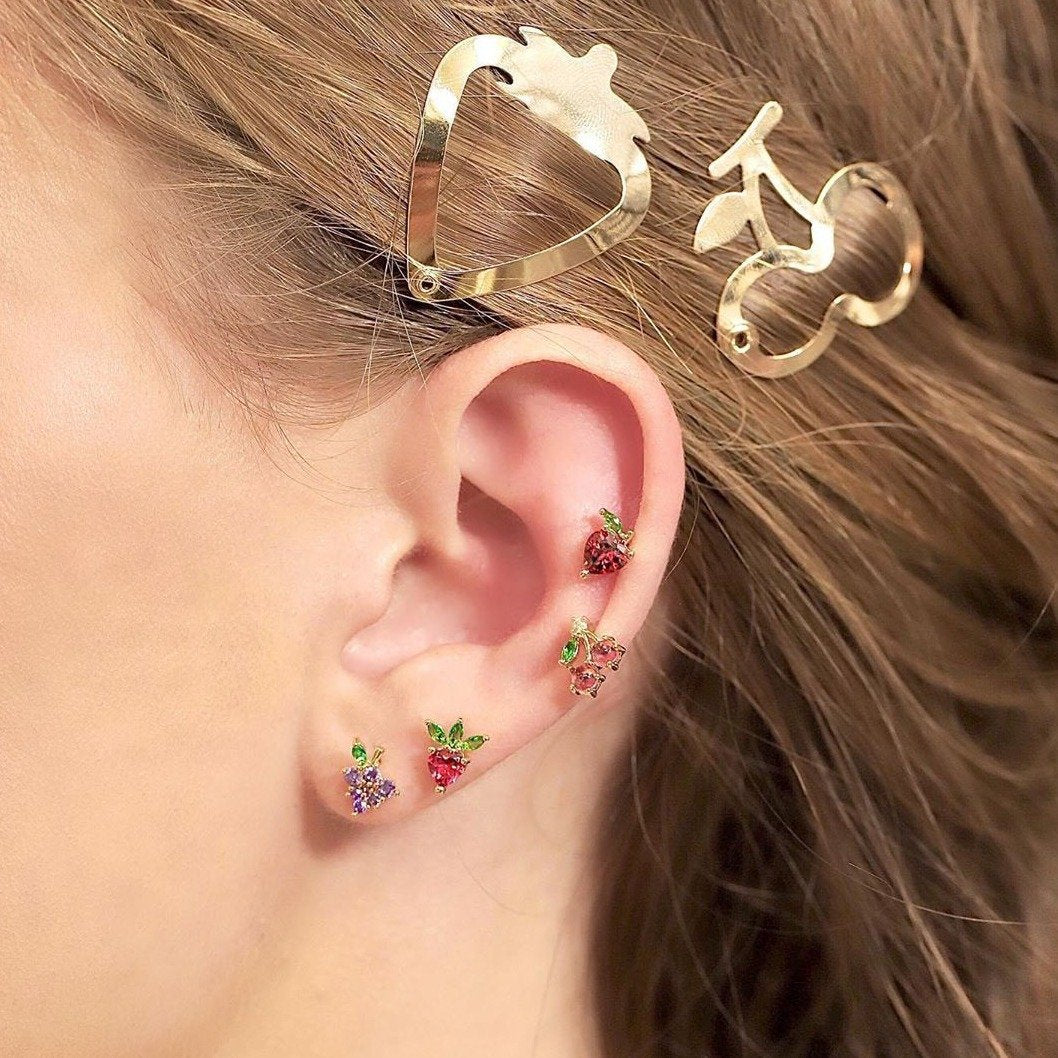 20G Cute Cartilage Stud Earrings - Fruit Design Piercing Jewelry for Women | EGD0001 | Perfect for Daily Wear, Parties & Gifts