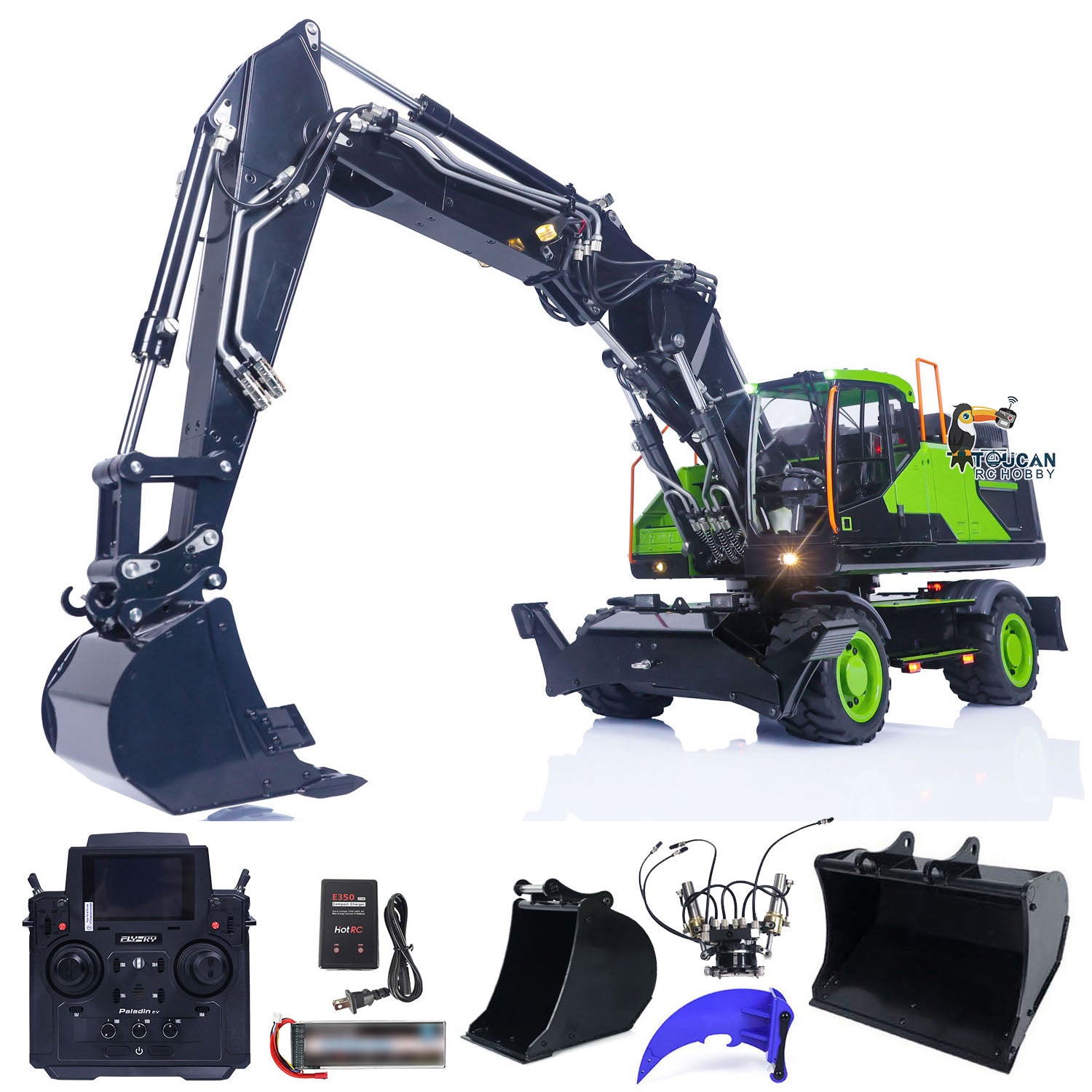 1/14 Scale Metal EC380 MT Model RC Excavator - Hydraulic Wheeled Radio Control Engineering Vehicle with Tiltable Clamshell Bucket for Construction Simulation & Hobbyist Collectors - Perfect for Outdoor Play, DIY Projects & RC Enthusiasts