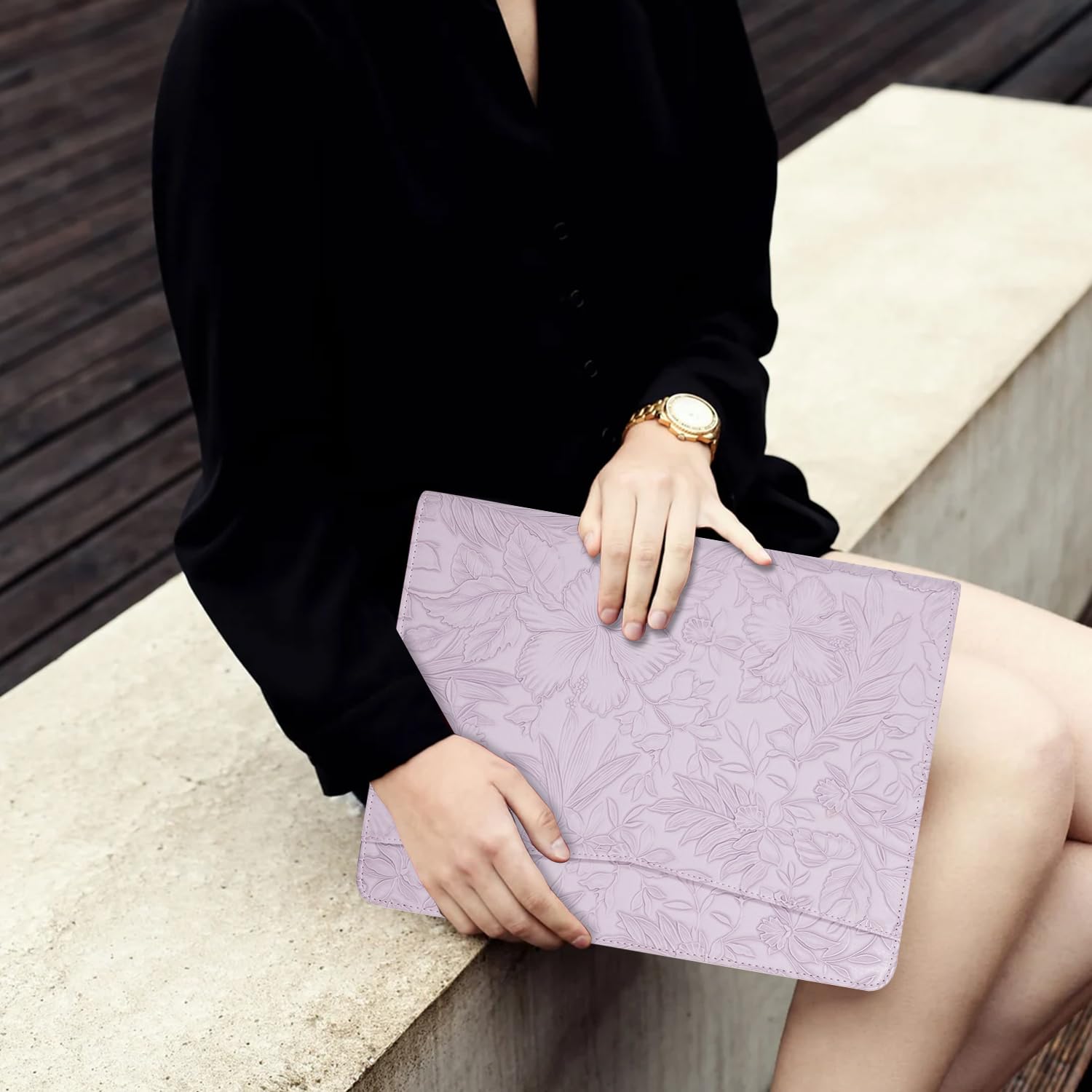 Professional AZXCG Leather Portfolio for Women - Embossed PU Leather Zipper Padfolio with A4 Notepad Holder, Business Document Organizer for Resume, Interview & Office Use (Purple) - Perfect for Meetings, Presentations & Job Interviews