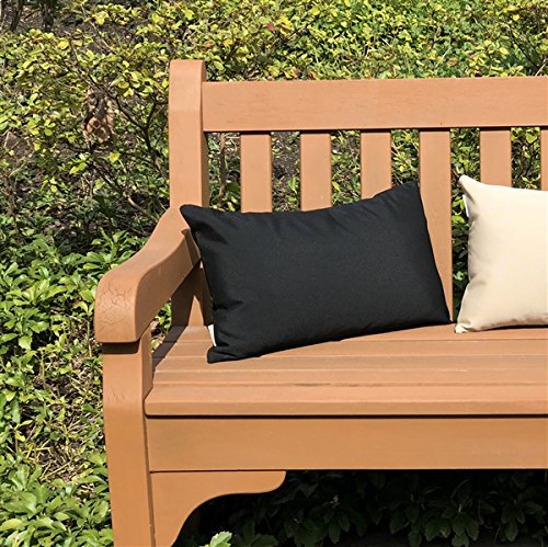 Sunbrella Outdoor Decorative Pillows Set of 2 - 12x19 Inch Waterproof Black Throw Pillows with Insert - Perfect for Patio Furniture, Poolside Lounging & Garden Decor