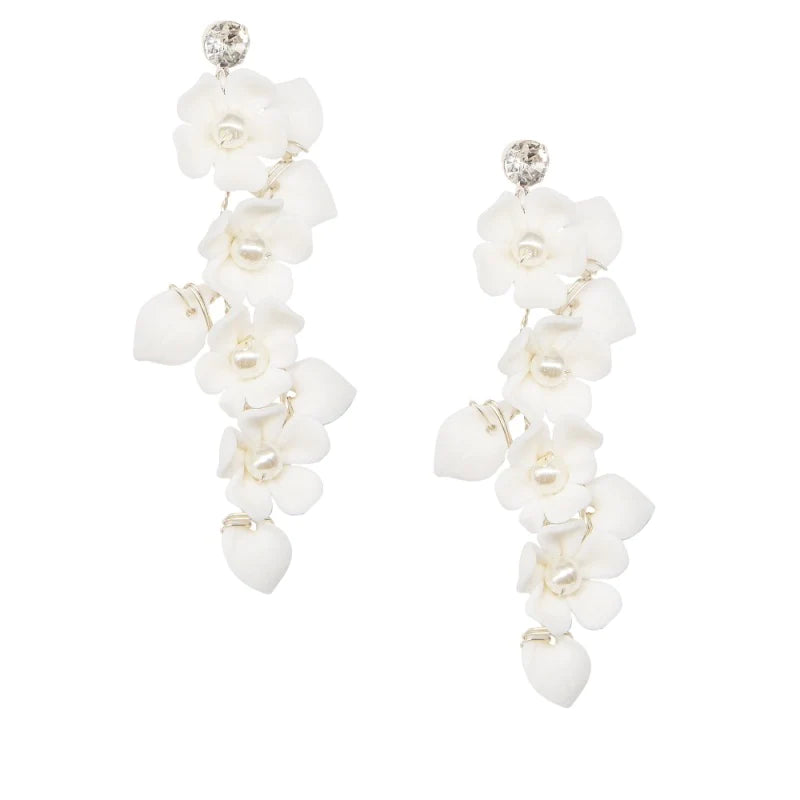 Elegant Floral Drop Wedding Earrings with Pearls - A9072 | Bridal Jewelry for Weddings, Prom & Special Occasions