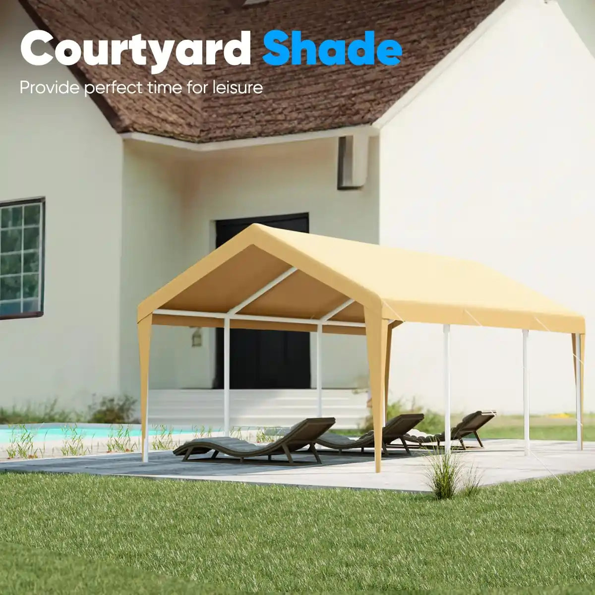 20' x 10' Heavy Duty Car Shelter with Clear Windows - Waterproof Outdoor Vehicle Cover for Cars, Trucks, SUVs - Perfect for Home Garage, Driveway & RV Storage Protection
