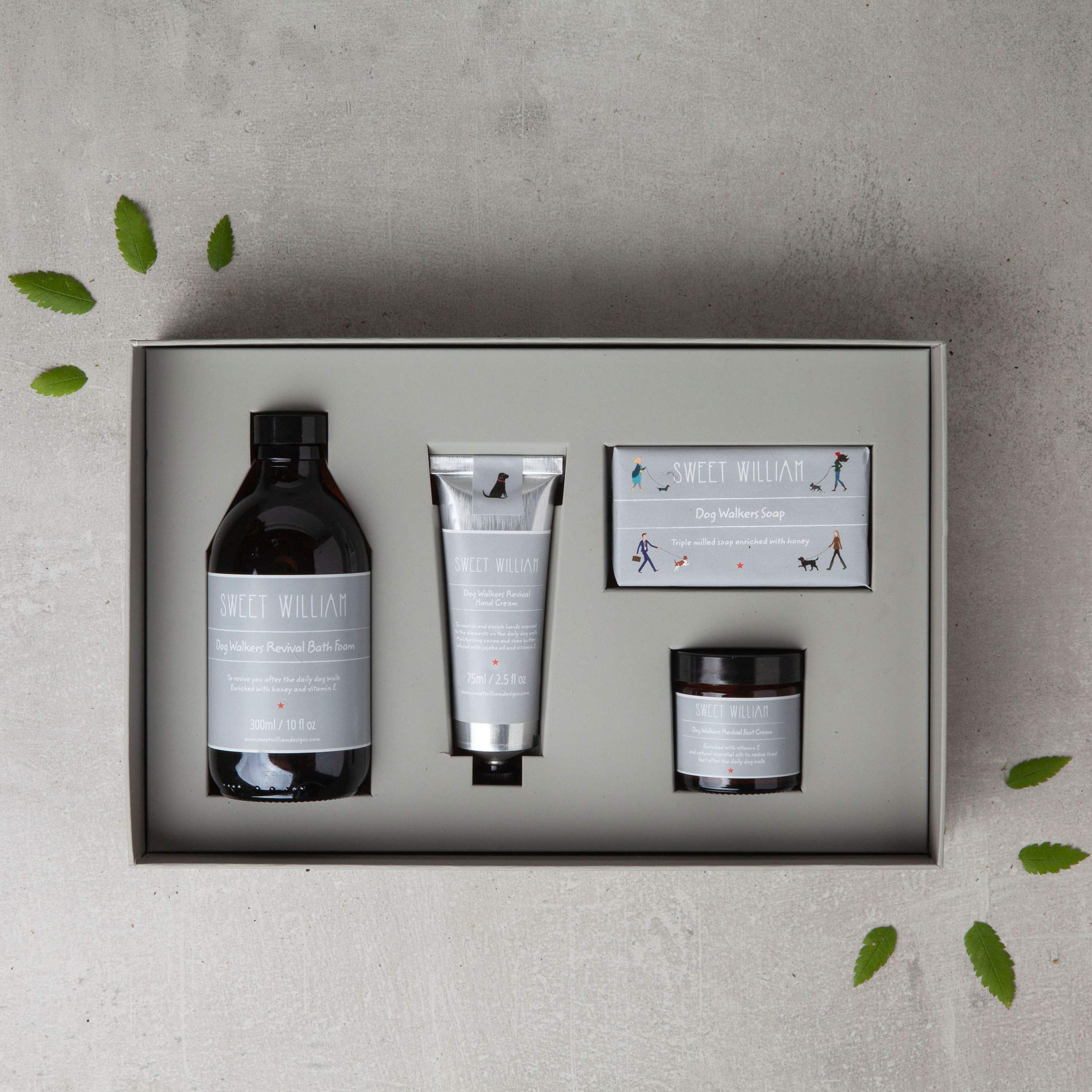 Sweet William Dog Walkers Revival Kit - Luxury Body Care Gift Set with Hand Cream, Bath Foam, Foot Cream & Handmade Soap | Perfect for Post-Walk Pampering & Relaxation Gifts for Dog Lovers