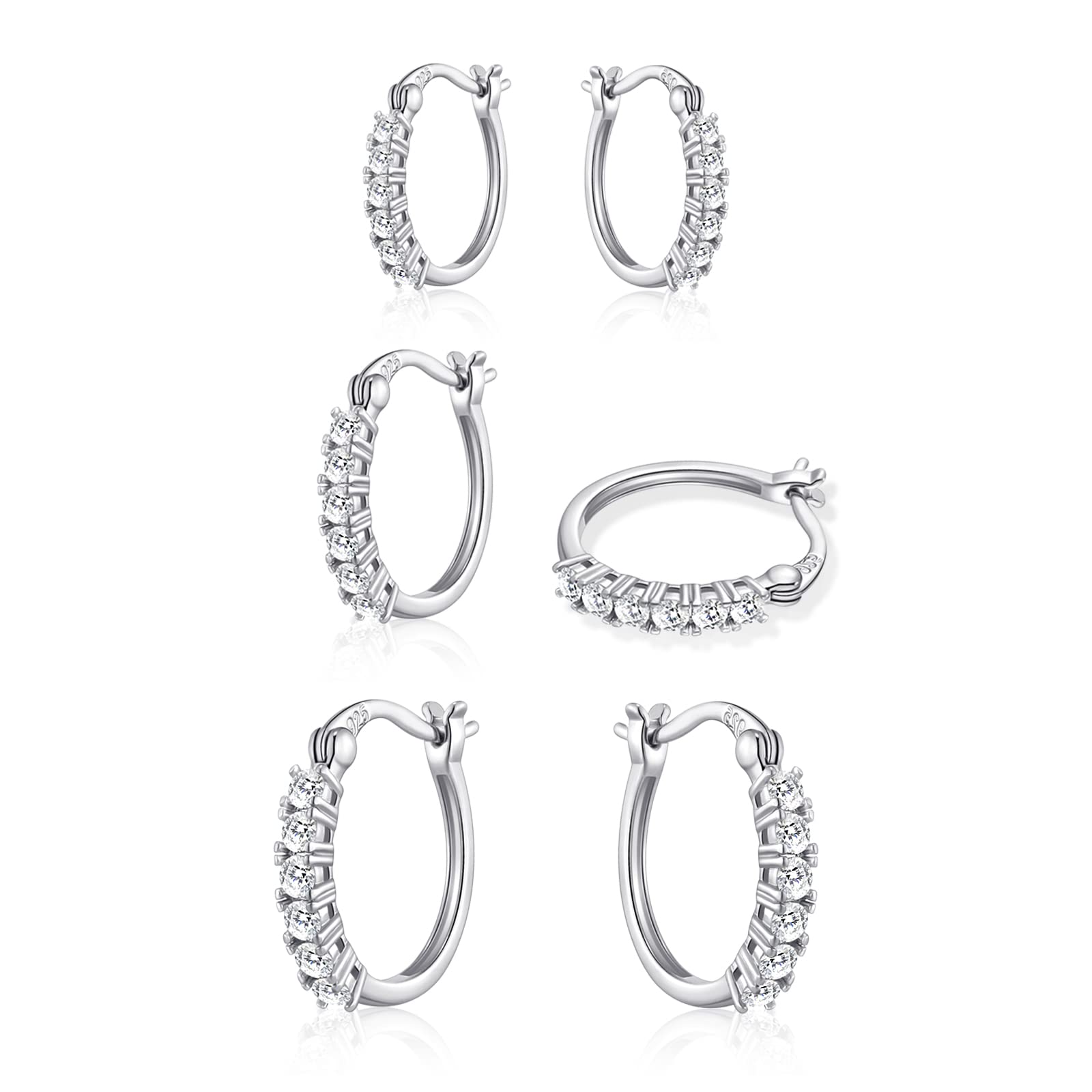 Kesaplan 925 Sterling Silver Hoop Earrings for Women | 14K White Gold Plated Hypoallergenic Cubic Zirconia Huggie Earrings Set | Perfect Gift for Teen Girls, Birthday, Anniversary & Everyday Wear
