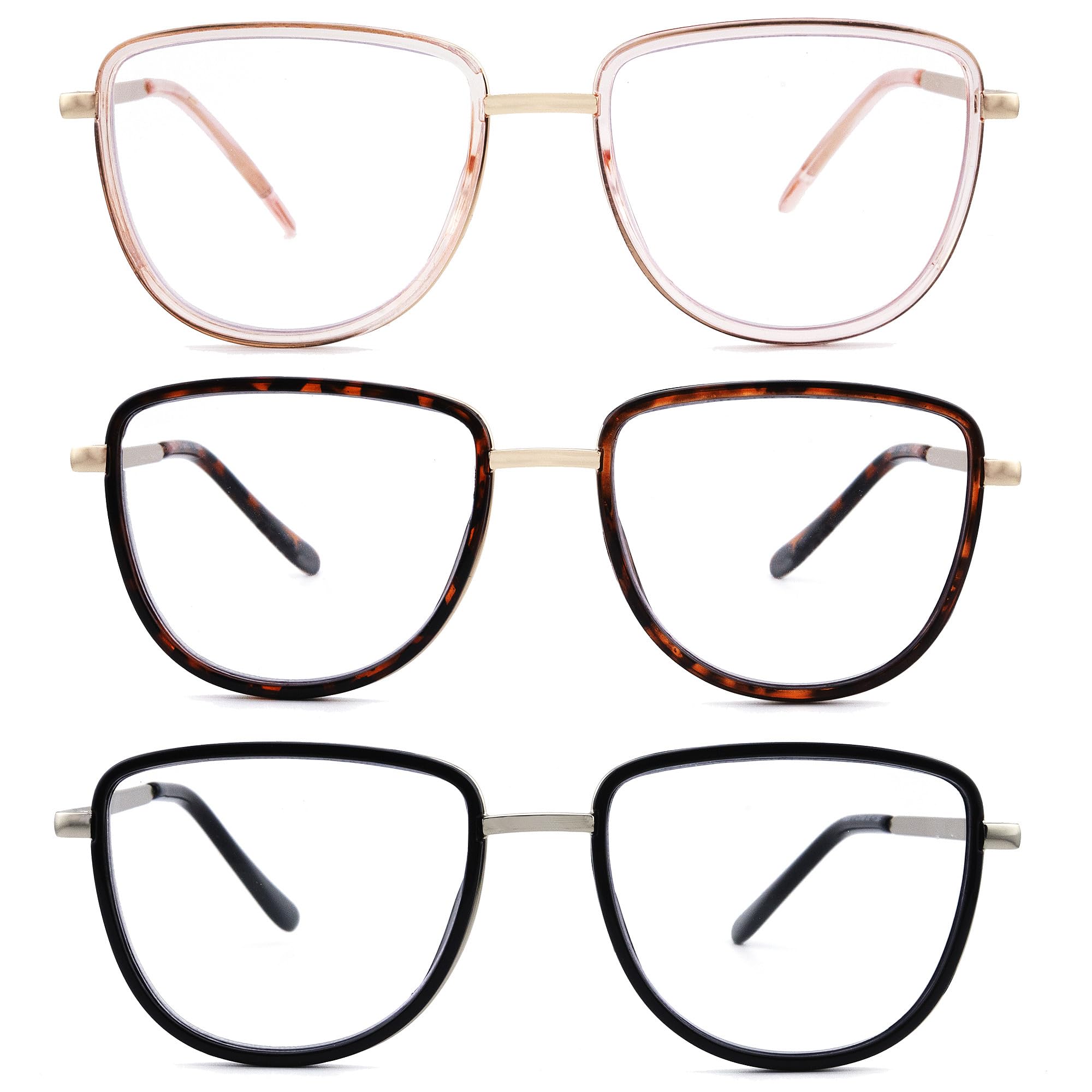 3 Pack TR90 Oversized Reading Glasses for Women - Fashion Square Frame Non-Polarized Readers - Perfect for Reading, Computer Work & Fashion Accessories