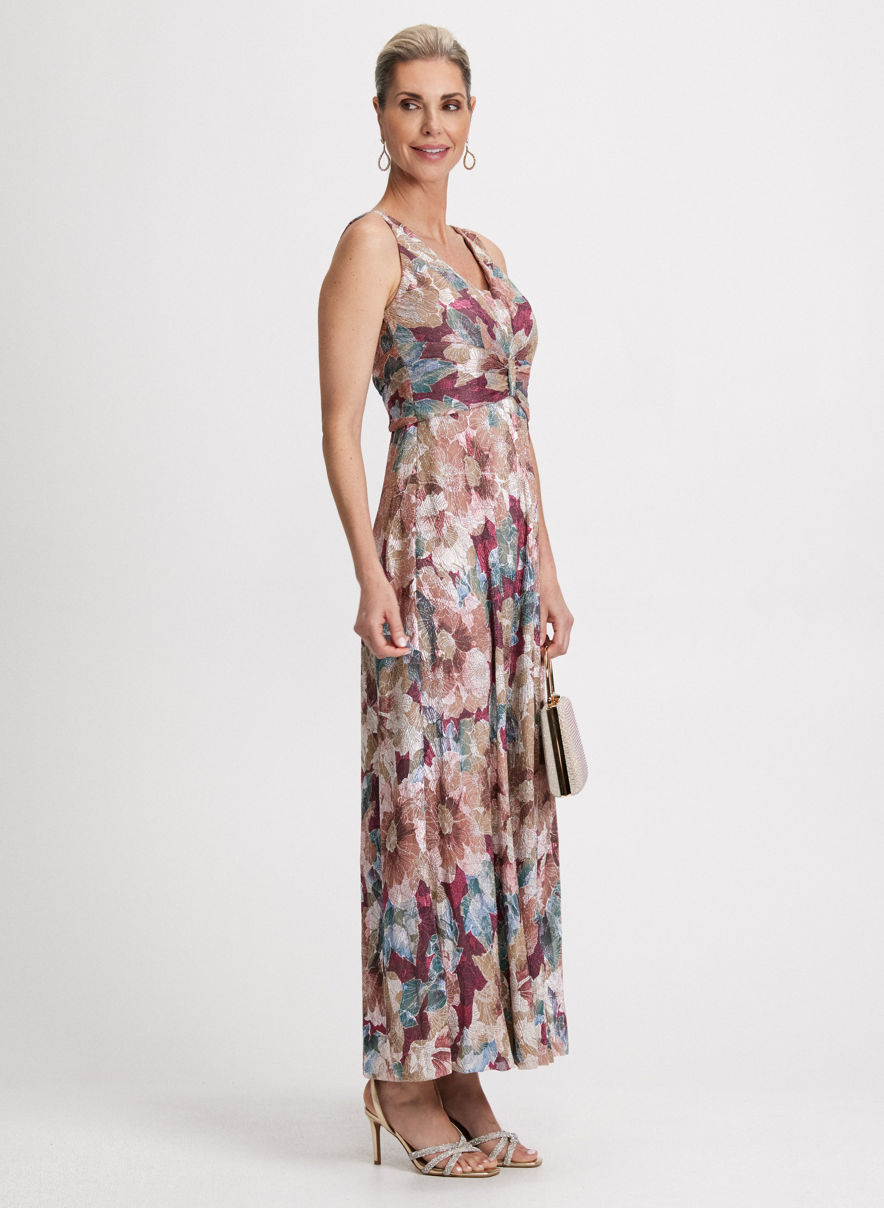 Floral Print Pleated Dress for Women - Elegant Summer Midi Dress with Ruffle Sleeves | Perfect for Weddings, Parties & Date Nights