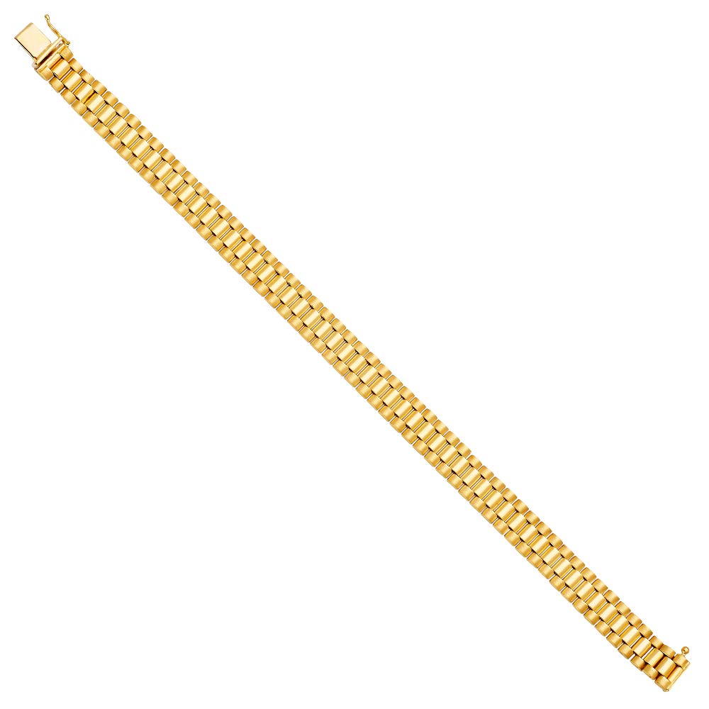 14K Solid Gold Link Chain Bracelet for Men & Women - Yellow Gold Fancy Rolex Style Unisex Jewelry - Luxury Christmas, Valentine's & Birthday Gift Idea - Perfect for Weddings, Anniversaries & Special Occasions