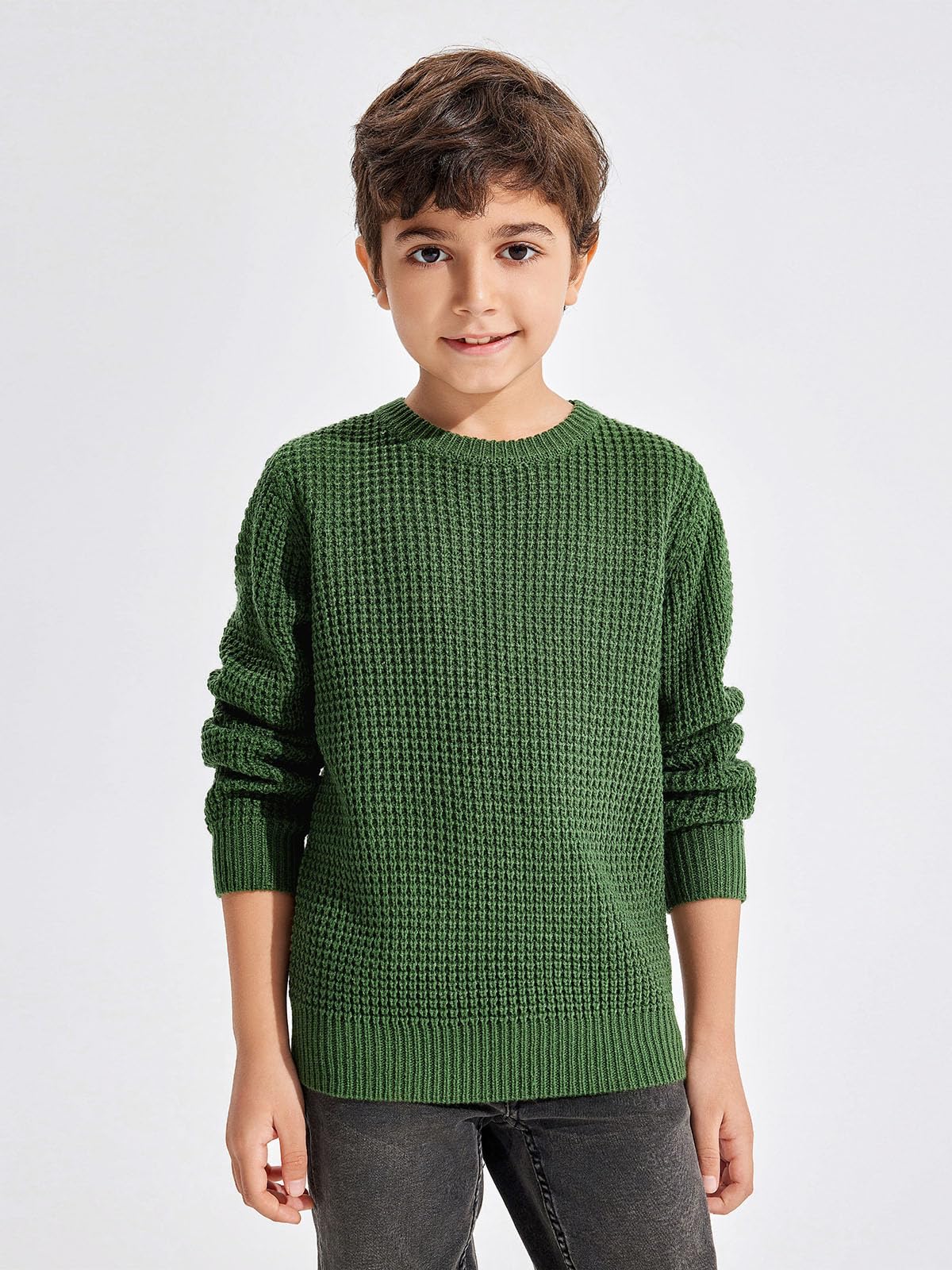 Haloumoning Boys Casual Pullover Sweaters - Kids Chunky Knit Crewneck Jumper Tops for Ages 4-14 Years - Warm Winter Wear for School & Playtime