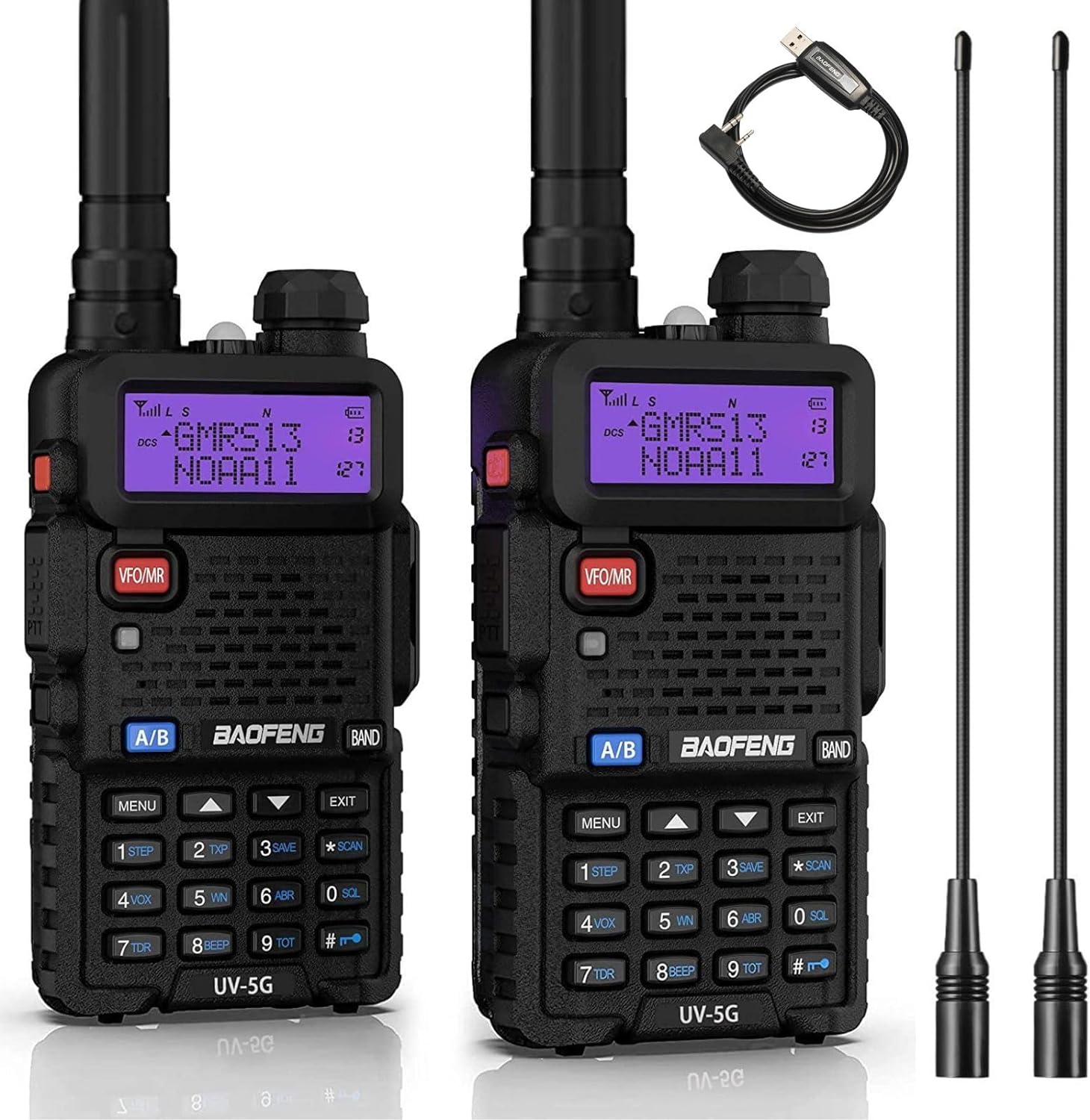 Baofeng UV-5X & UV-5G GMRS Two-Way Radio Pair - 5W High Power, Repeater Compatible, NOAA Weather Scan - Perfect for Outdoor Adventures, Emergency Preparedness, and Group Communication