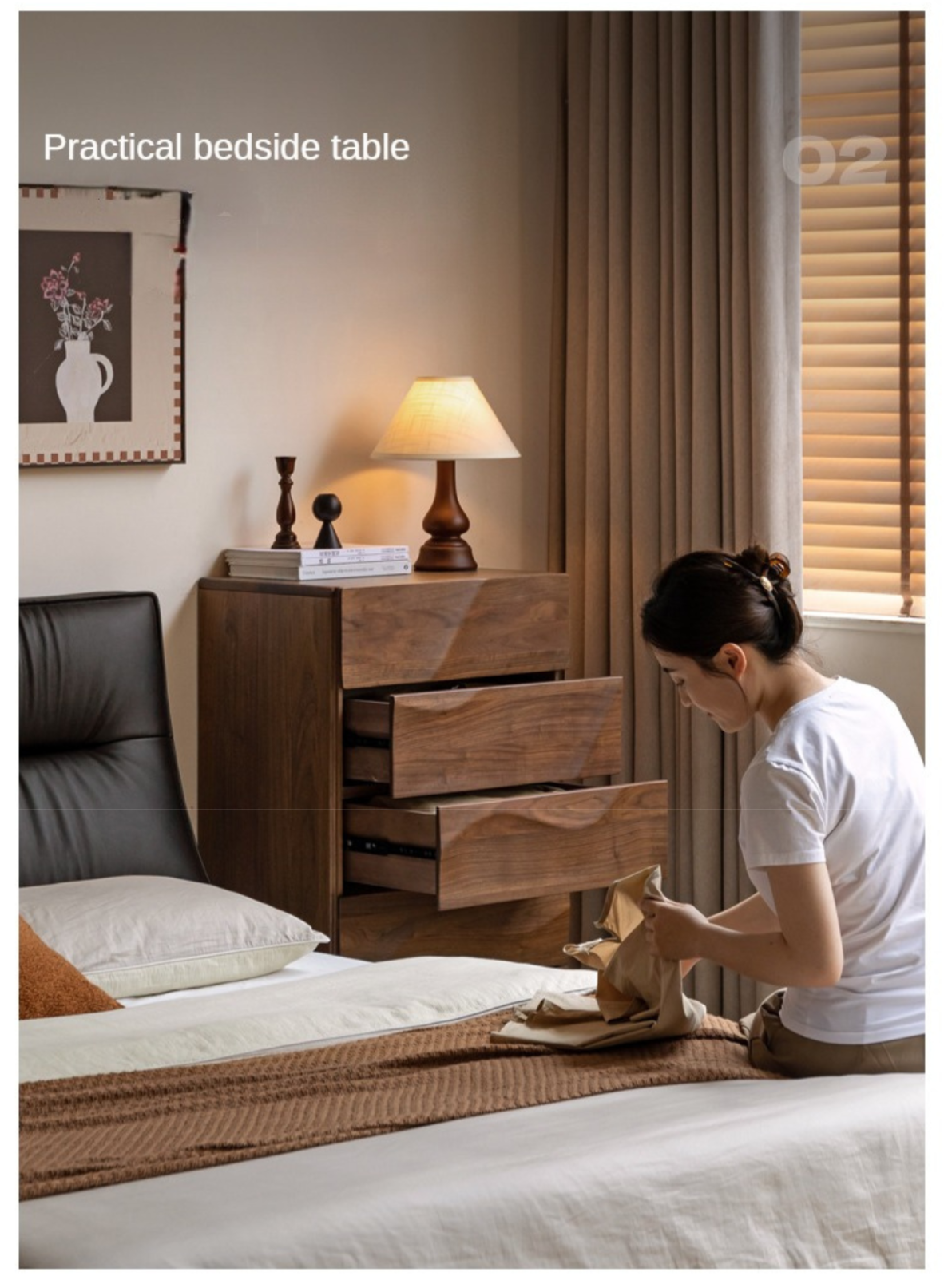 Black Walnut Solid Wood Wave Nightstand - Modern Bedroom Side Table with Drawer for Storage | Perfect for Bedside, Living Room, or Office Use