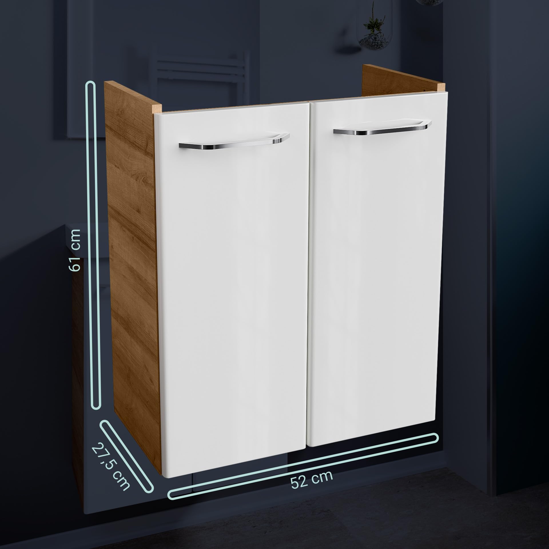 Milano Mini Vanity Unit with Soft-Close Doors - Light Brown Bathroom Cabinet with White Front - 20.5