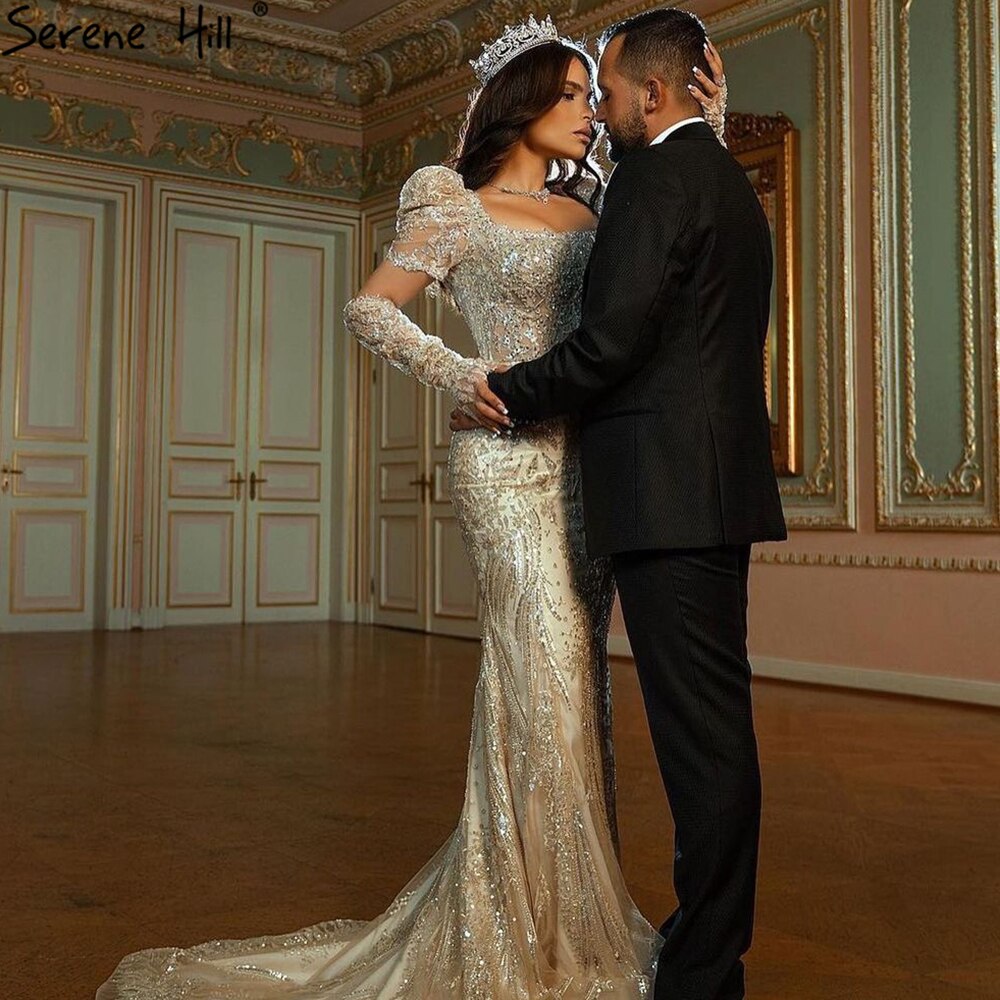 Serene Hill Ivory Luxury Detachable Sleeves Evening Dress Gown 2025 Mermaid Elegant Beaded Prom Dress for Women - Perfect for Weddings, Galas & Formal Parties LA71112