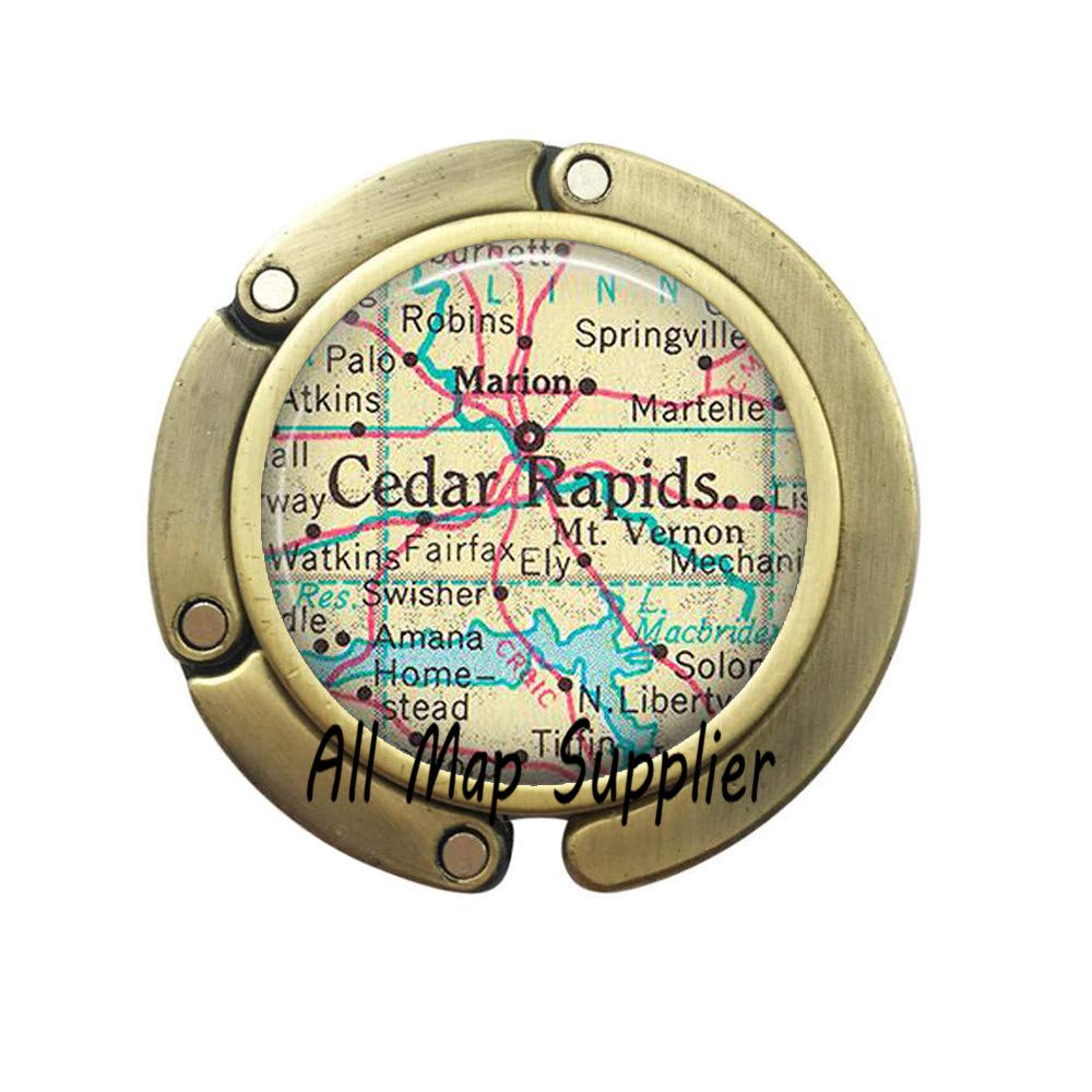 **Vintage Cedar Rapids Map Purse Hook - Travel Jewelry & Bag Holder for Restaurants, Bars, and Home Decor (A0074)**