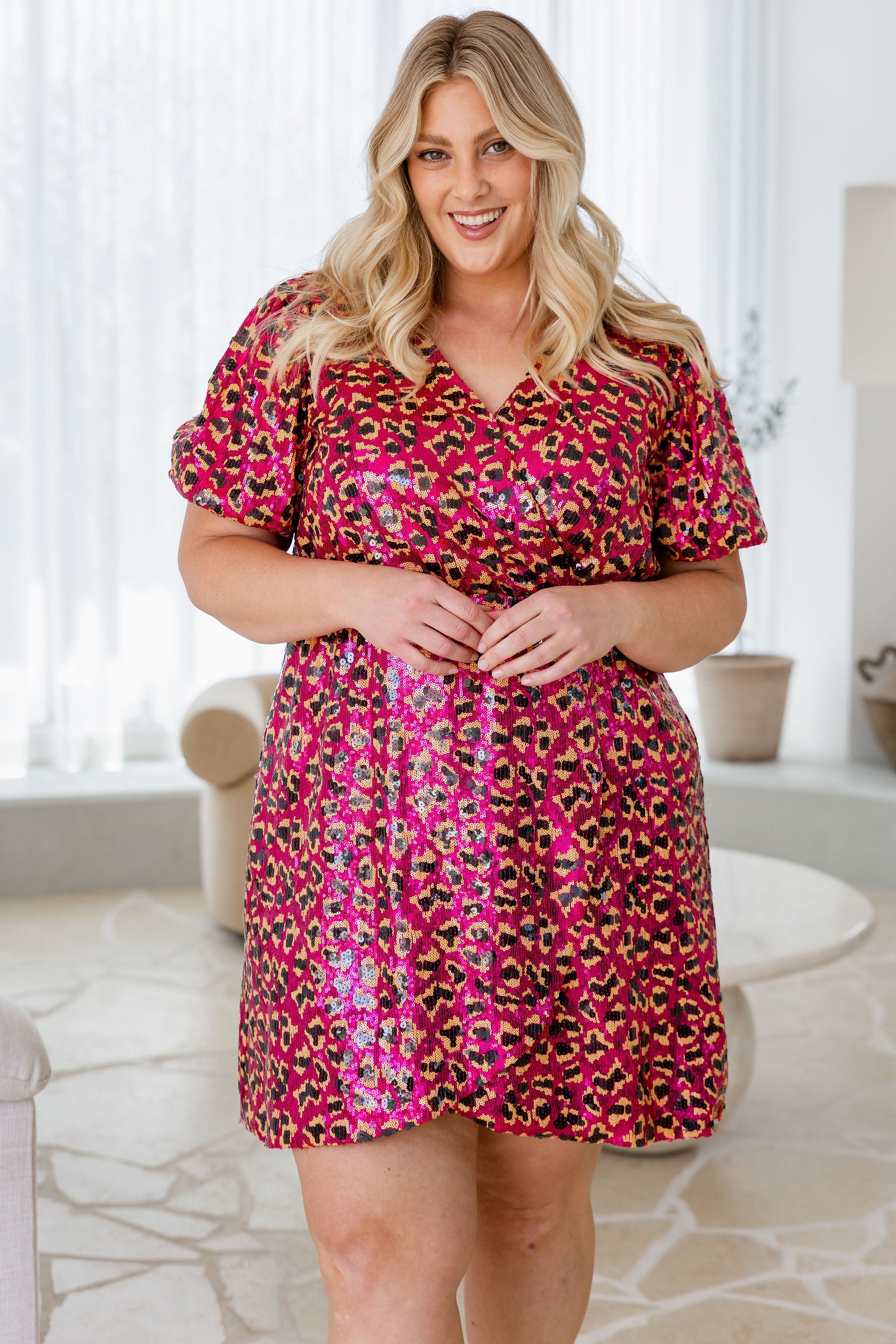 Sparkly Leopard Pink Sequin Dress for Women - Perfect for Parties, Night Out & Special Occasions