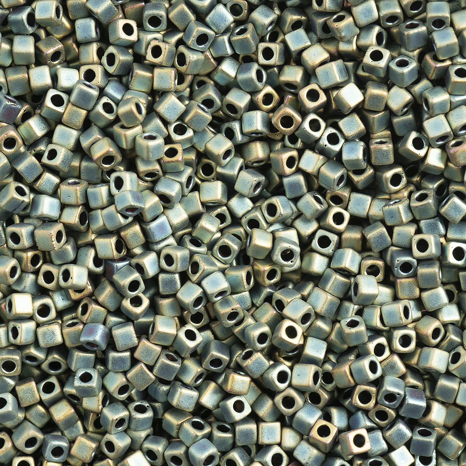 Miyuki 1.8mm Square Glass Beads - Green AB Matte Metallic Finish (20g Vial) | Japanese Seed Beads for Jewelry Making, DIY Crafts & Scrapbooking