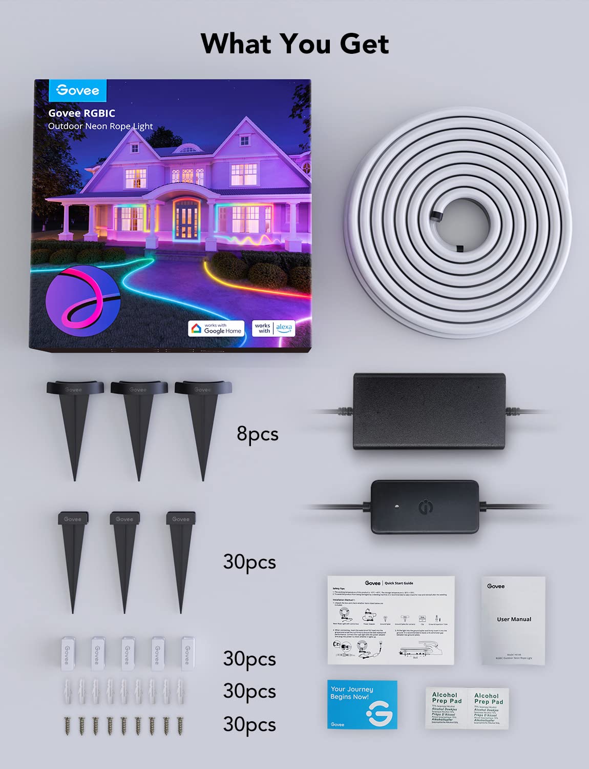 Govee 32.8ft RGBIC Outdoor Neon Rope Lights - IP67 Waterproof LED Strip Lights with 64 Scene Modes & Music Sync, Alexa & Google Assistant Compatible for Patio, Garden, and Party Decorations