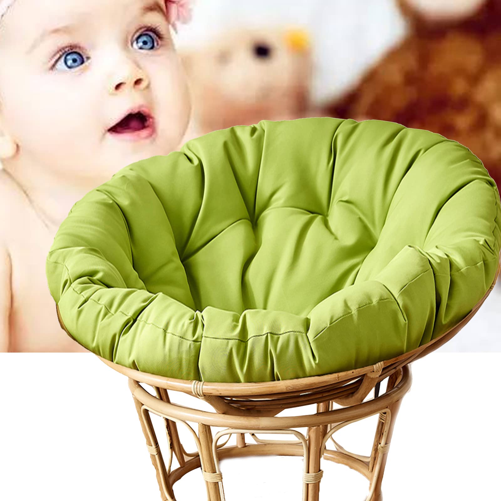 **Thick Egg Nest Seat Cushion - Waterproof Papasan Chair Cushion Cover for Outdoor Swing Chairs - Round Solid Color Cushion (Green, 27.55in x 27.55in) - Perfect for Patio, Garden, and Relaxation**