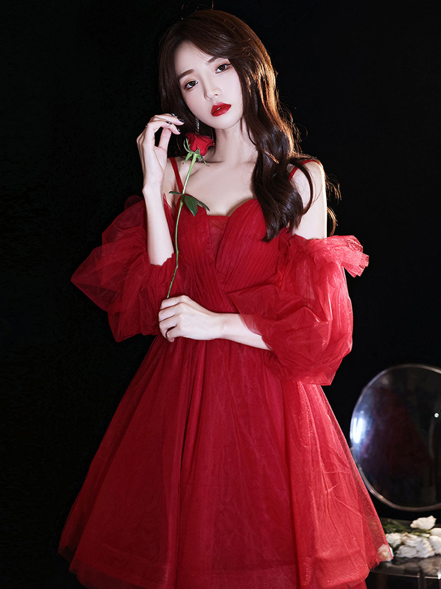 Elegant Red Sweetheart Neckline Tulle Short Prom Dress - Fluffy Puffy Homecoming Party Gown for Women | Perfect for Prom, Homecoming, Cocktail Parties & Special Occasions