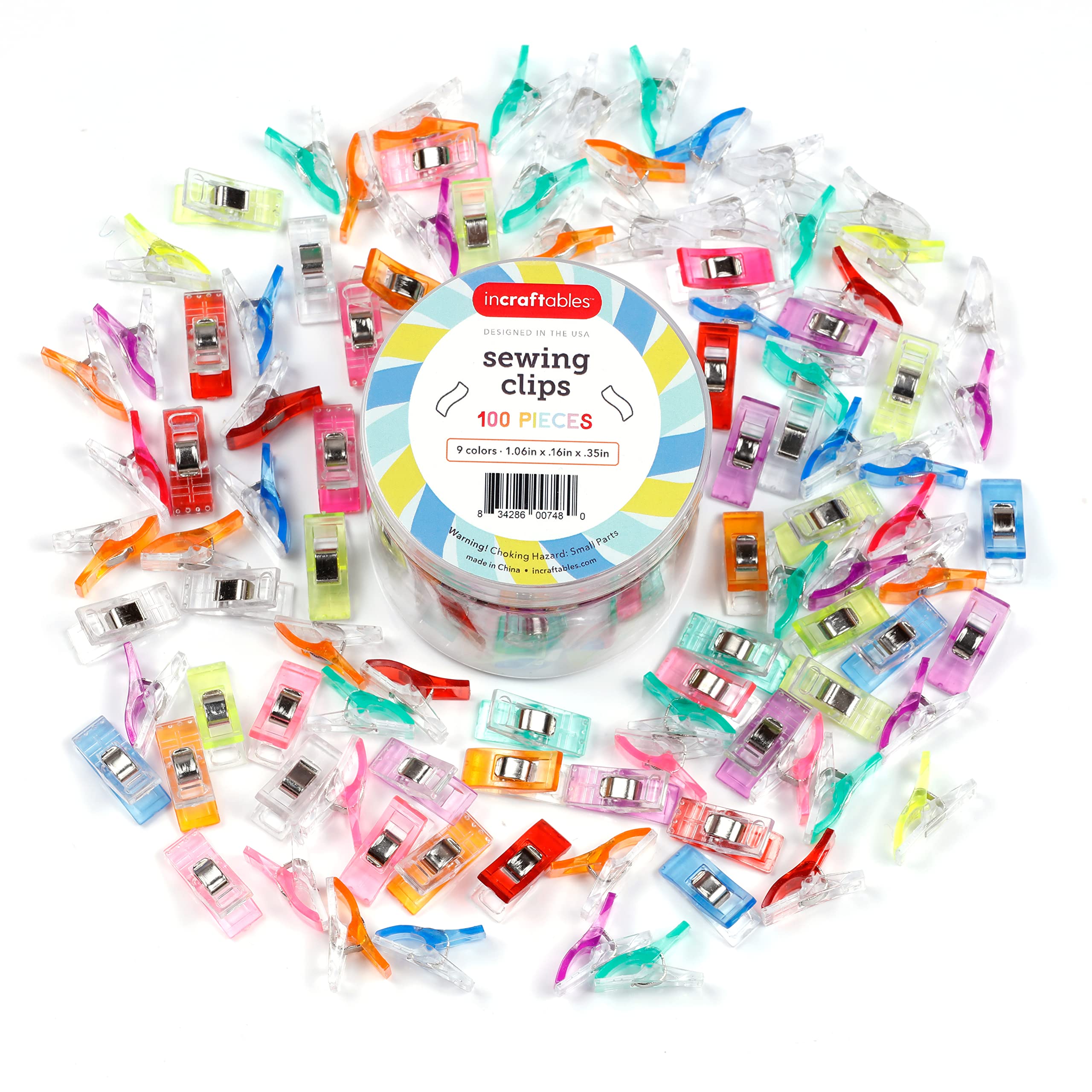 Incraftables 100-Pack Sewing Clips - Premium Fabric Clips for Quilting, Binding & Sewing Projects (9 Vibrant Colors) - Ideal for DIY Crafts, Dressmaking & Quilt Supplies for Adults & Kids - Perfect for Home Sewing, Scrapbooking & Fabric Organization